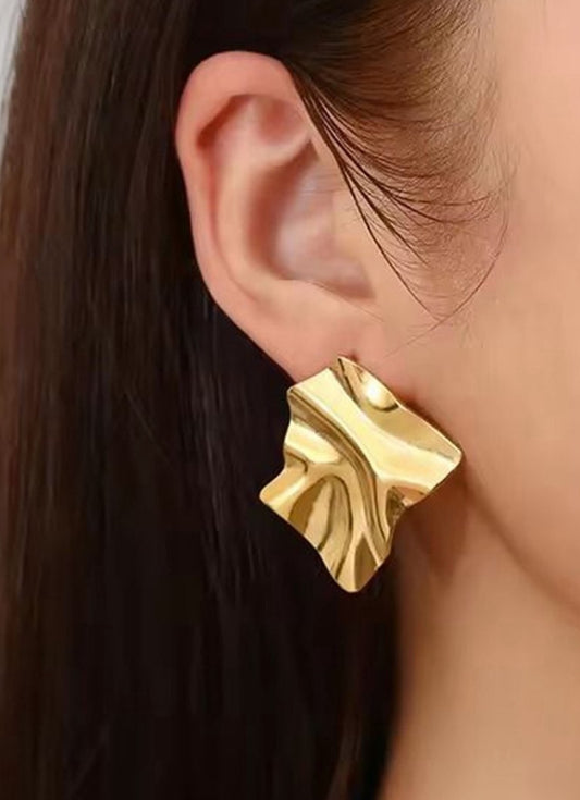 Molten Gold Abstract Stud Earrings