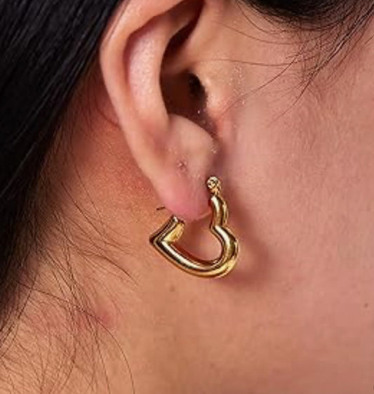 Chunky Gold Puff Heart Hoops