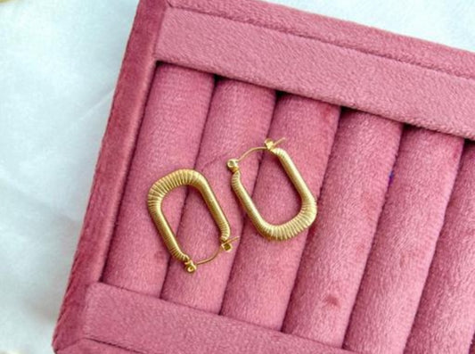 Textured U-Bar Gold Hoops