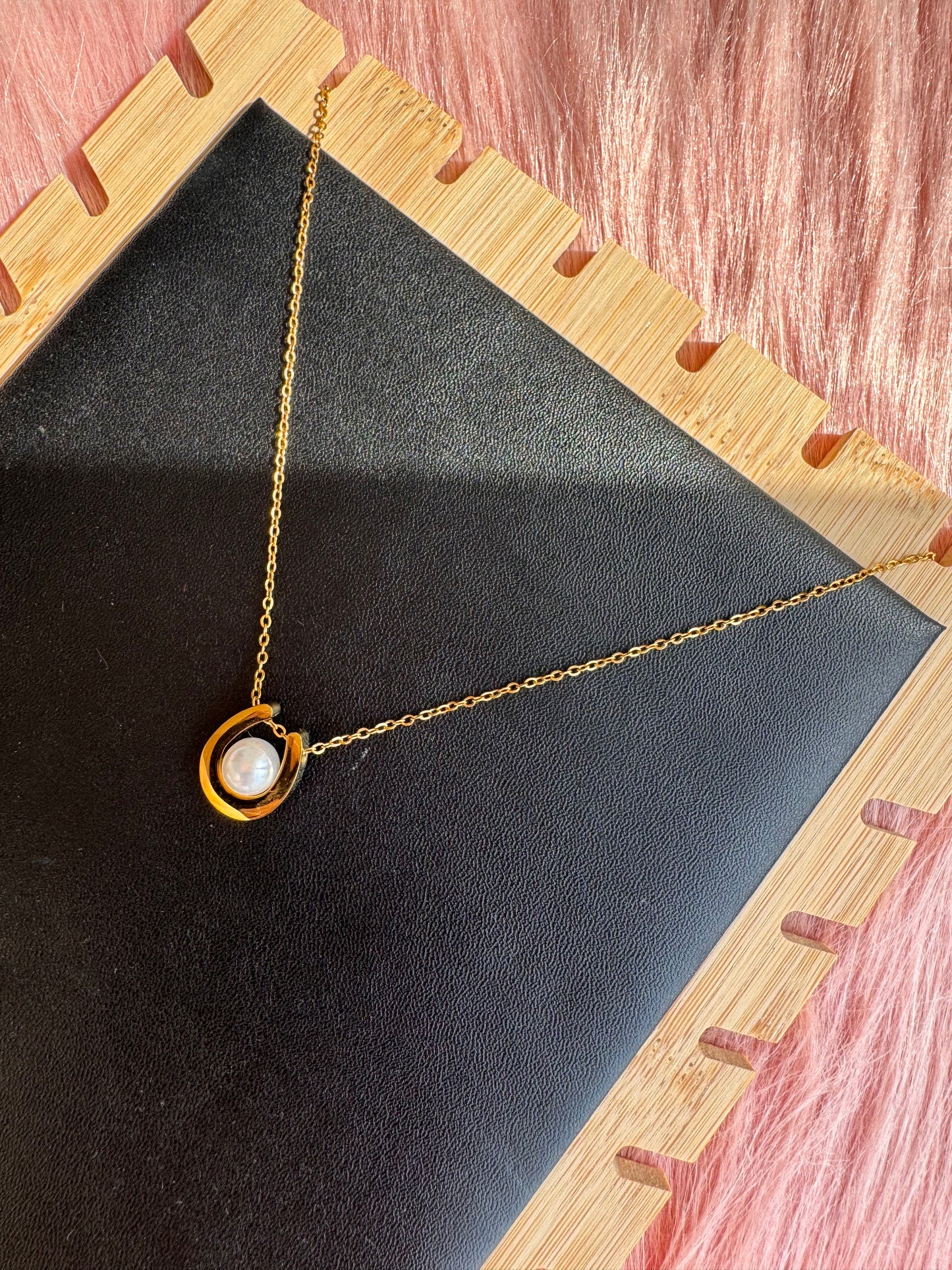 Golden Orbit Pearl Necklace