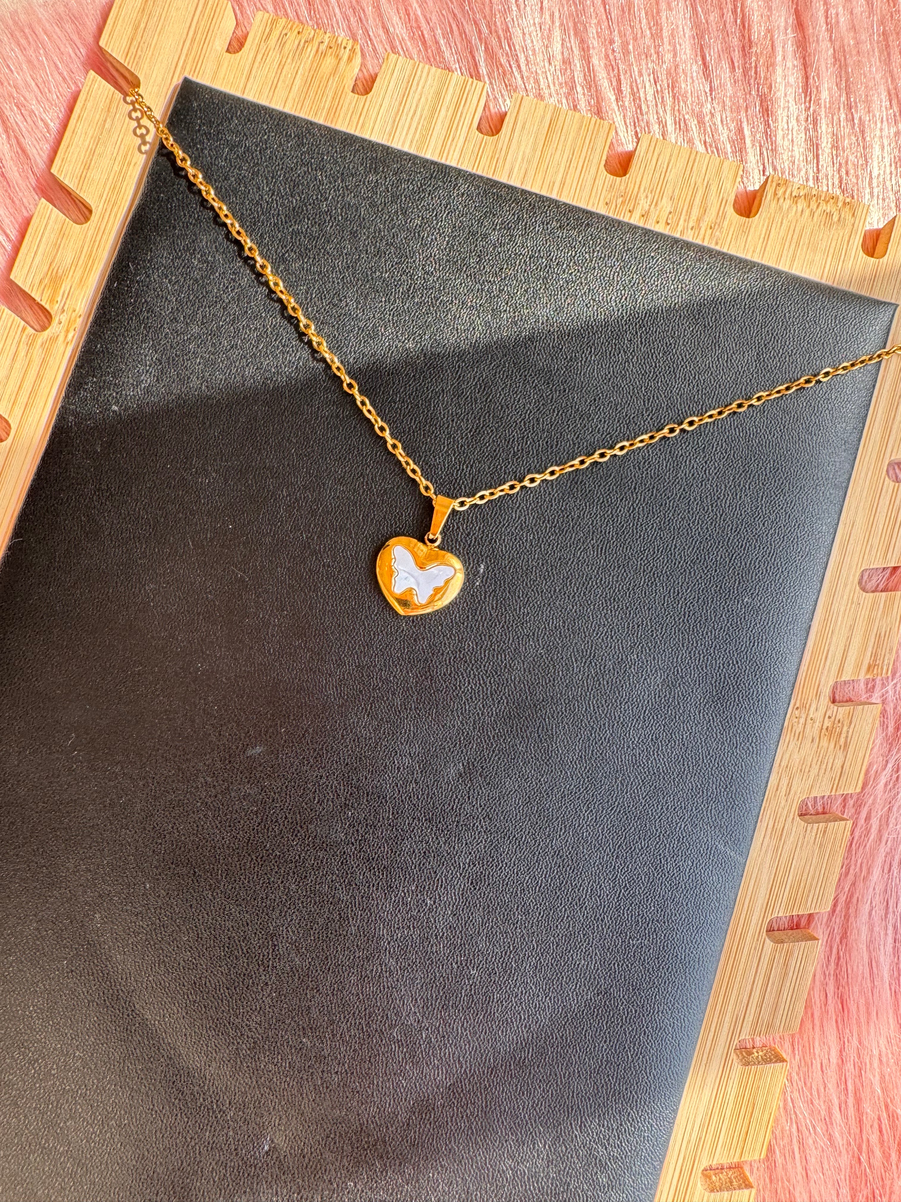The Pearl-Lustre Butterfly Heart Necklace