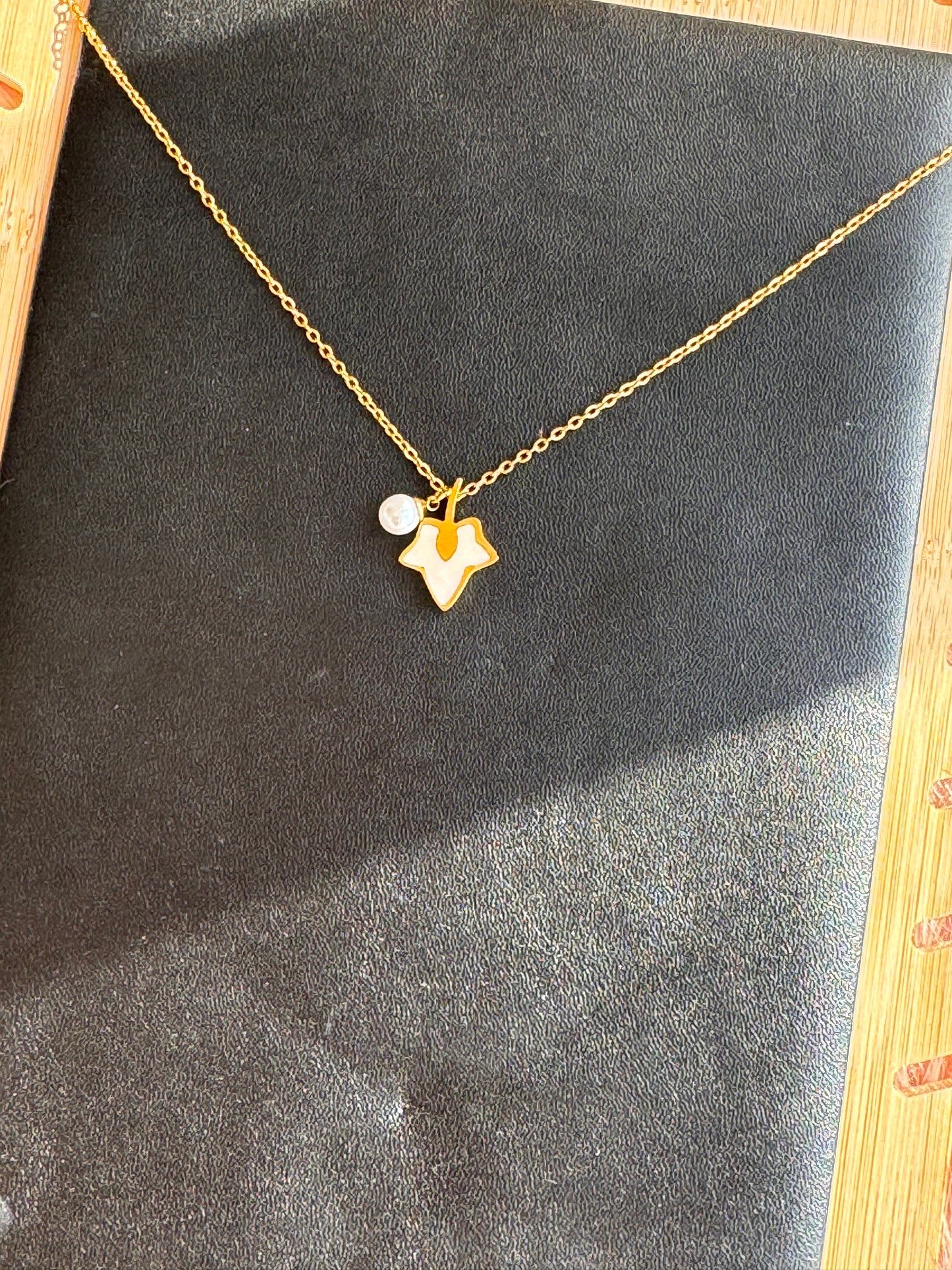 Leaf & Pearl Duo Pendant Necklace