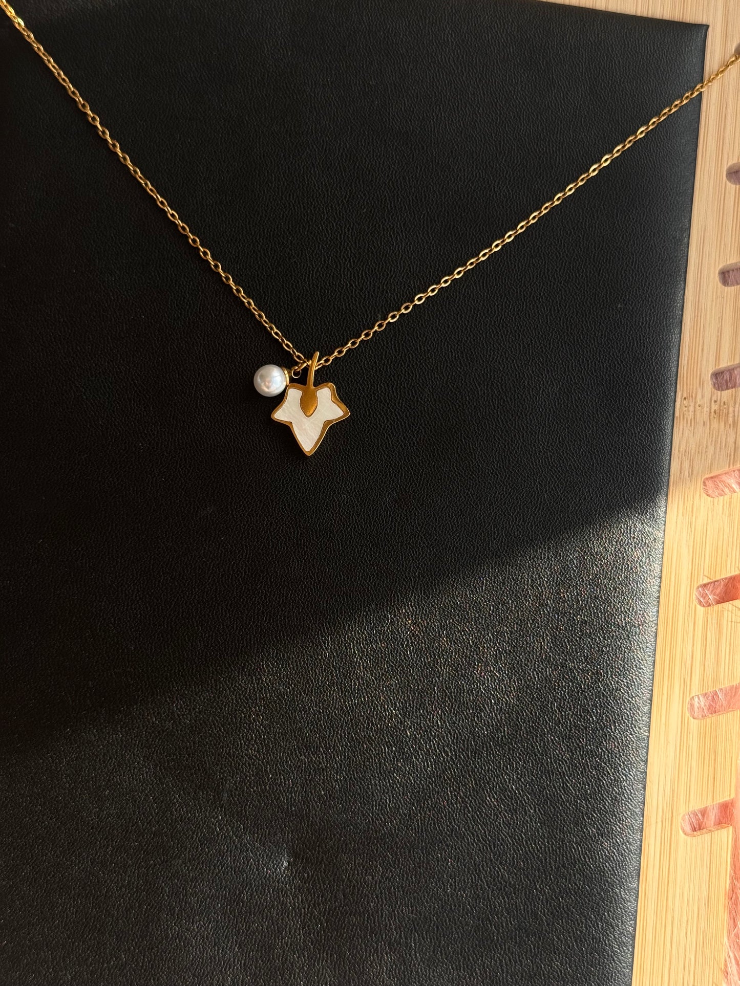 Leaf & Pearl Duo Pendant Necklace