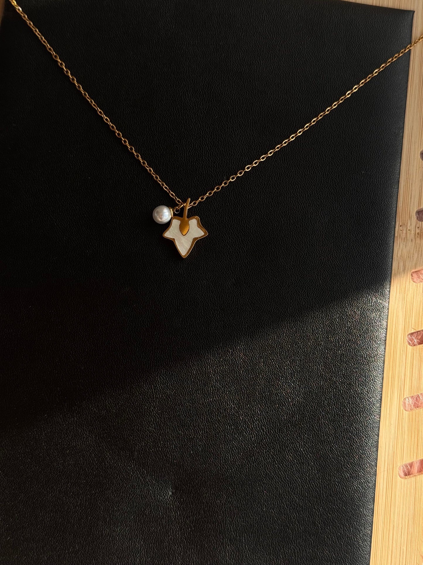 Leaf & Pearl Duo Pendant Necklace
