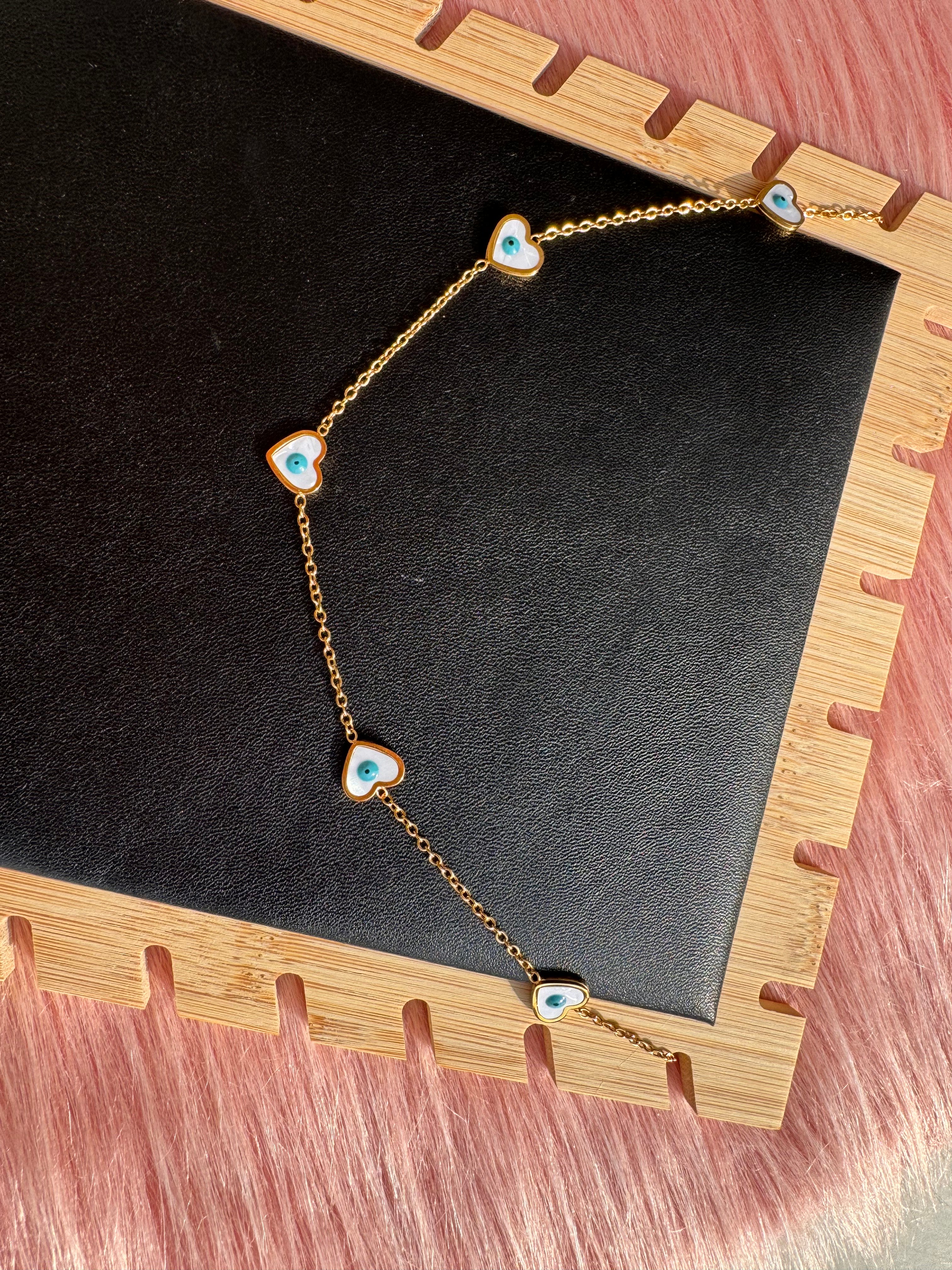 The Pearl-Lustre Evil Eye Heart Station Necklace