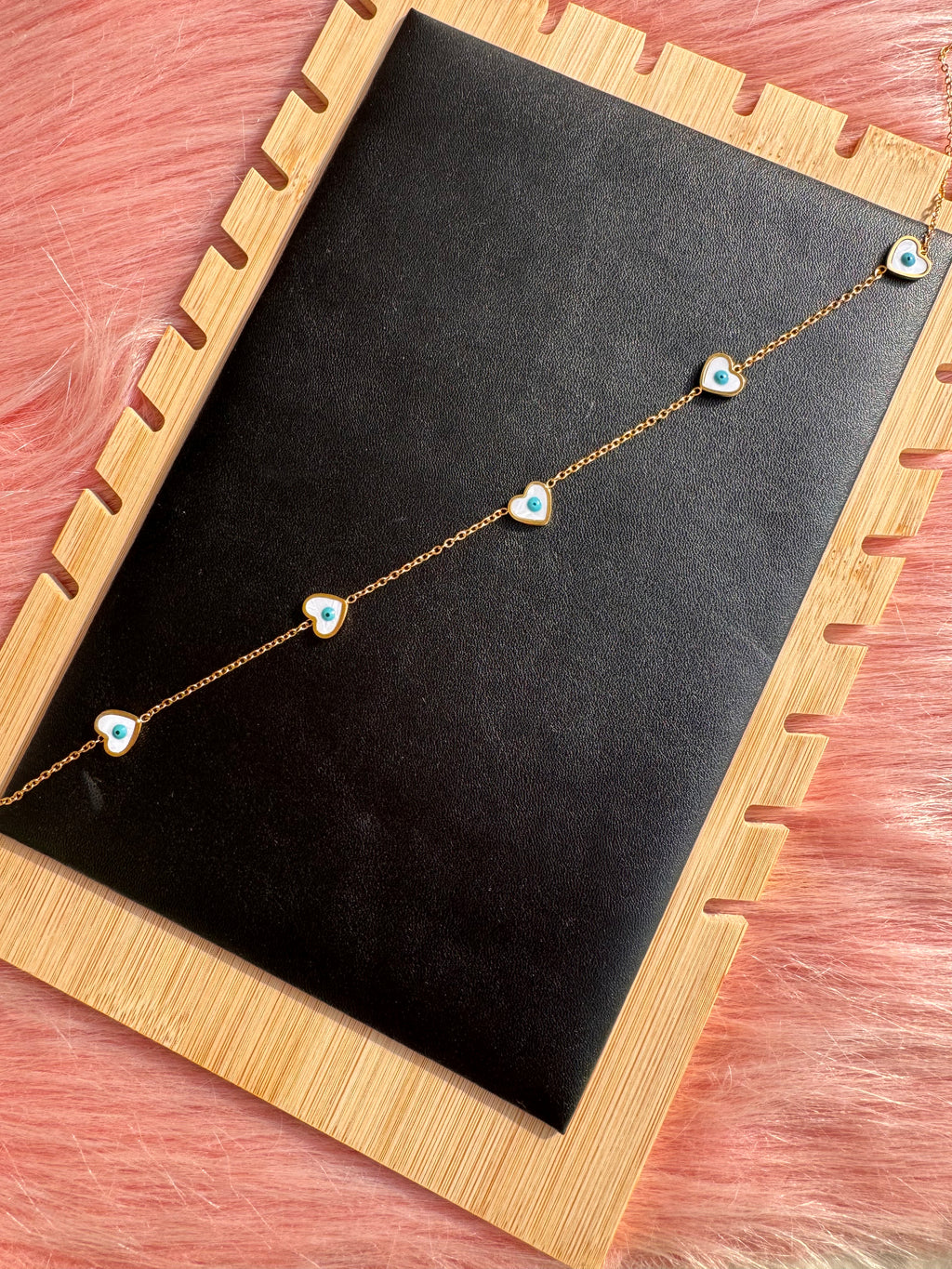The Pearl-Lustre Evil Eye Heart Station Necklace