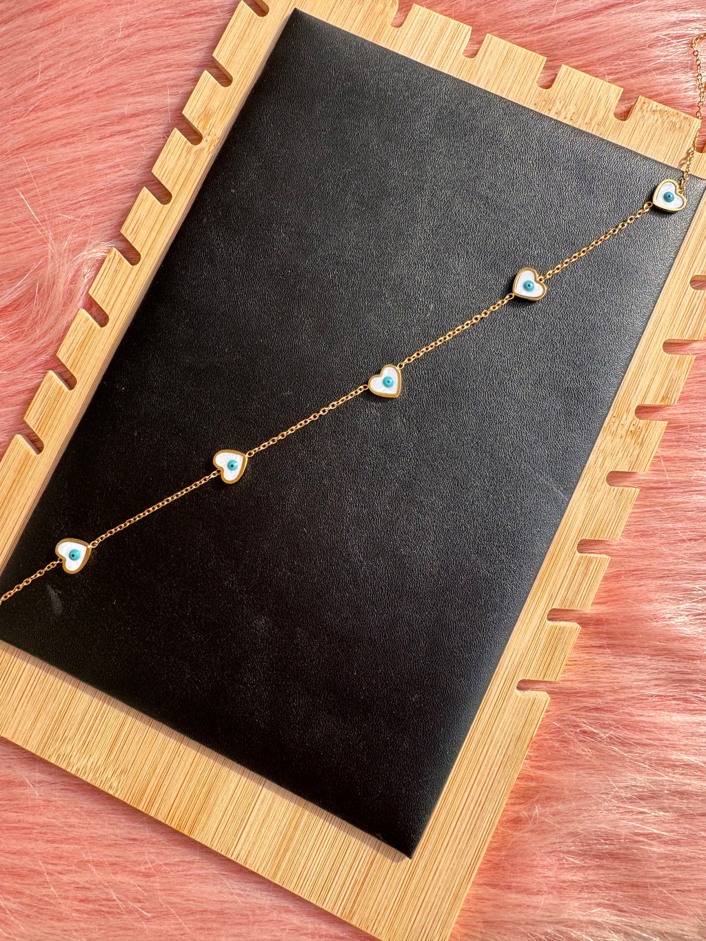 The Pearl-Lustre Evil Eye Heart Station Necklace