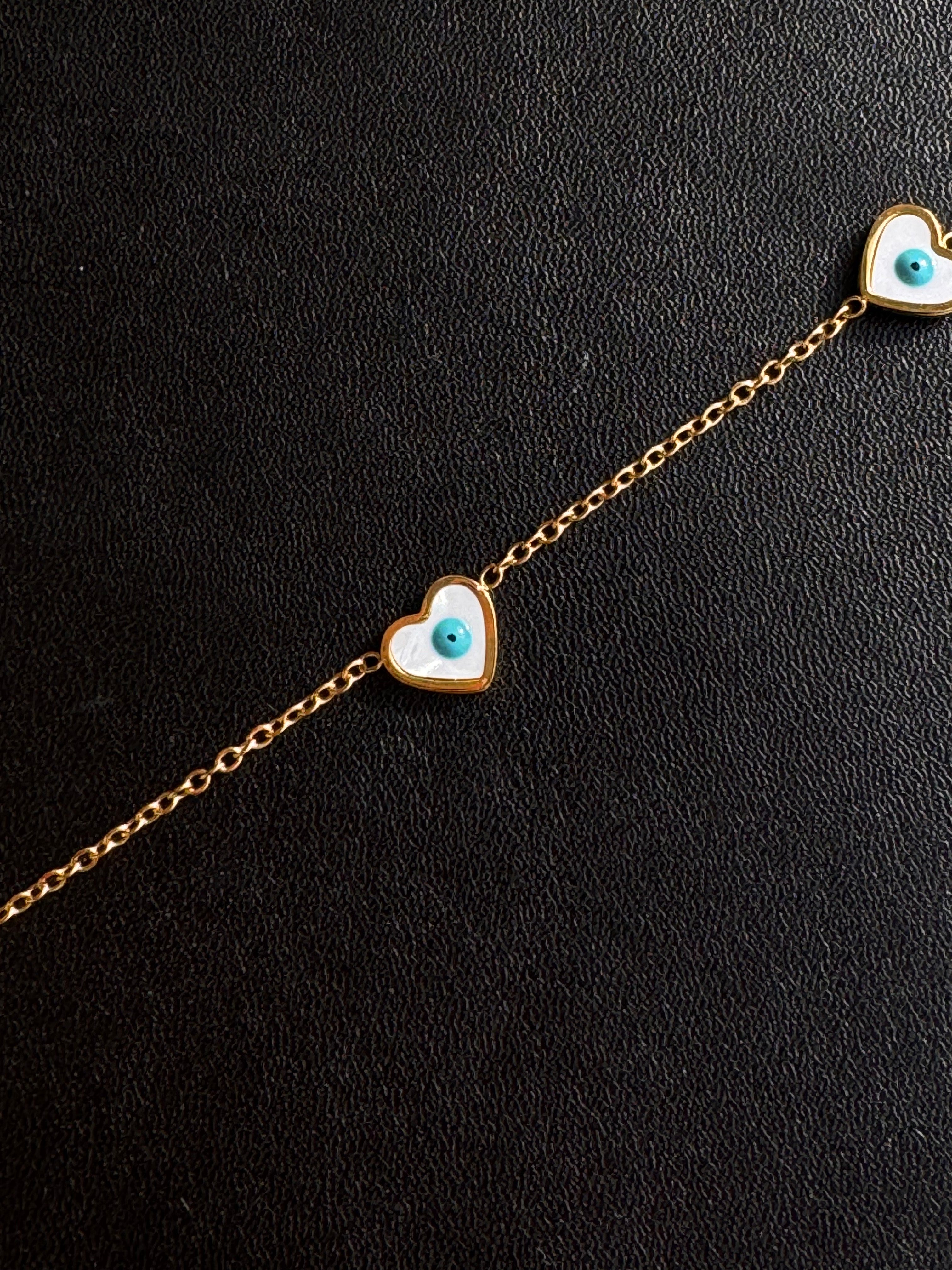 The Pearl-Lustre Evil Eye Heart Station Necklace