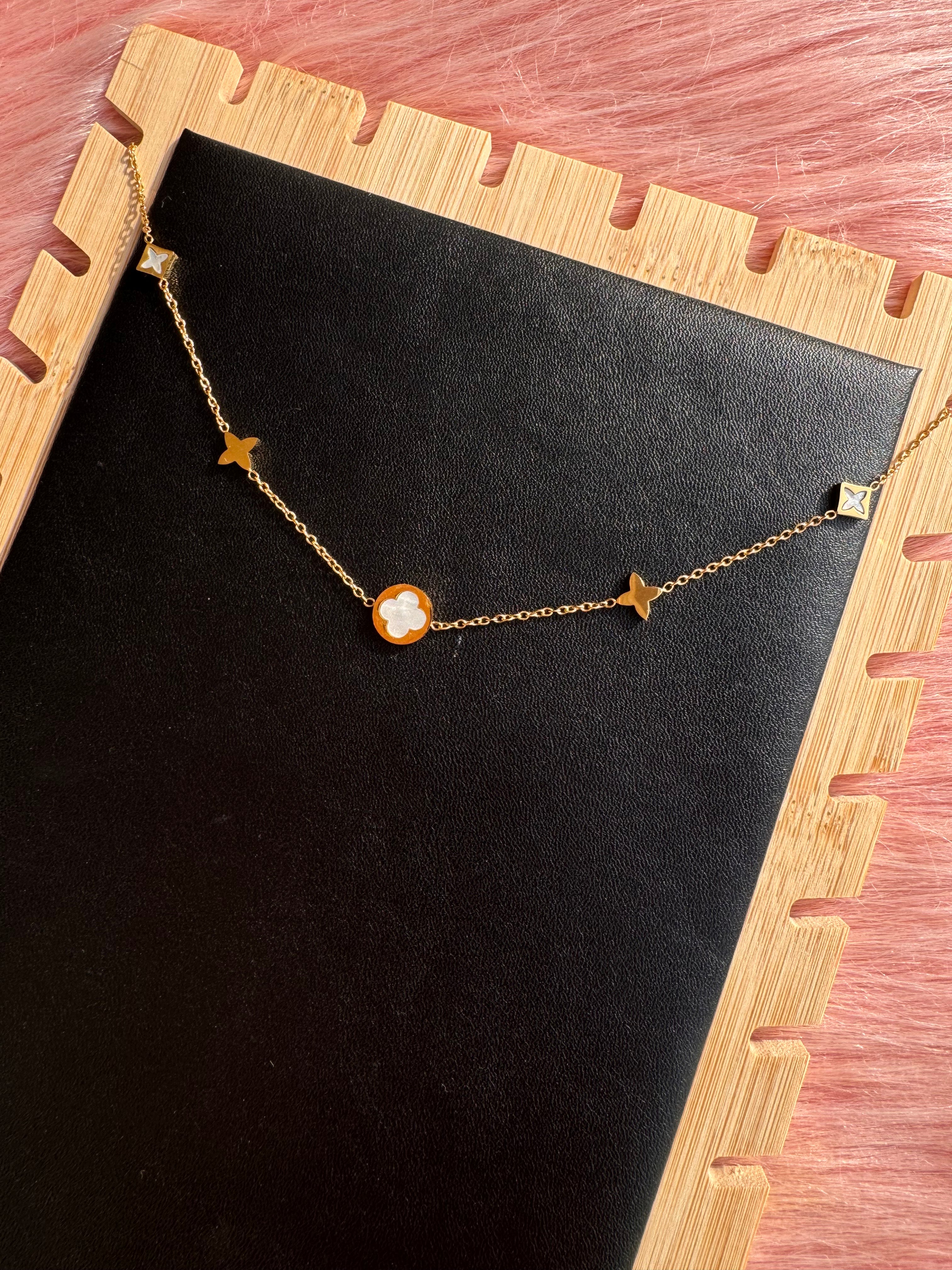 The Pearl-Lustre Clover & Blossom Station Necklace
