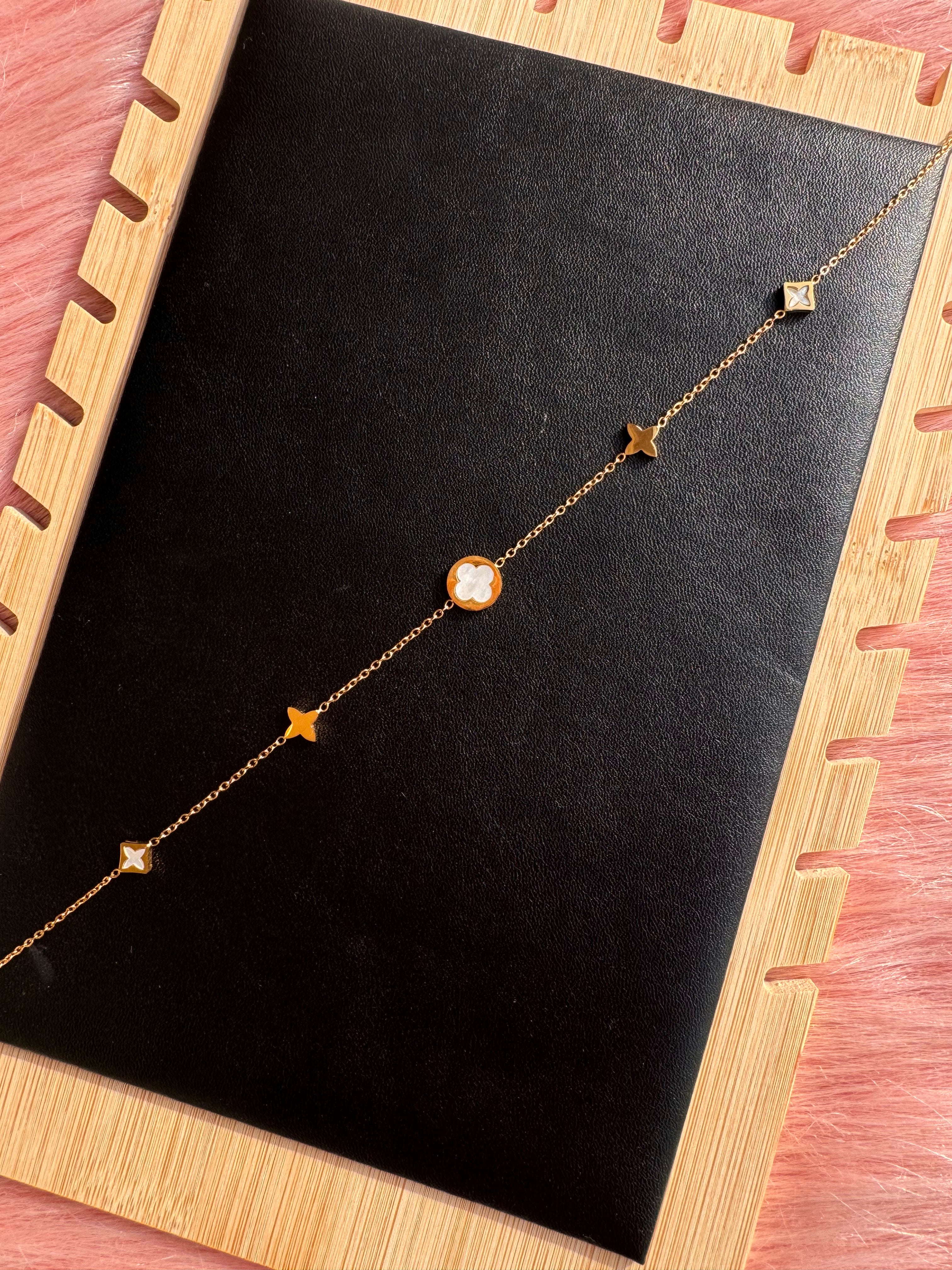 The Pearl-Lustre Clover & Blossom Station Necklace