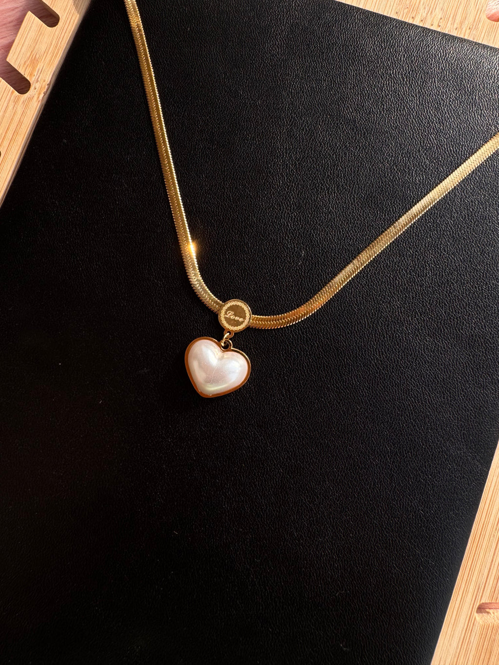 The Pearl-Lustre Vintage Heart Herringbone Necklace