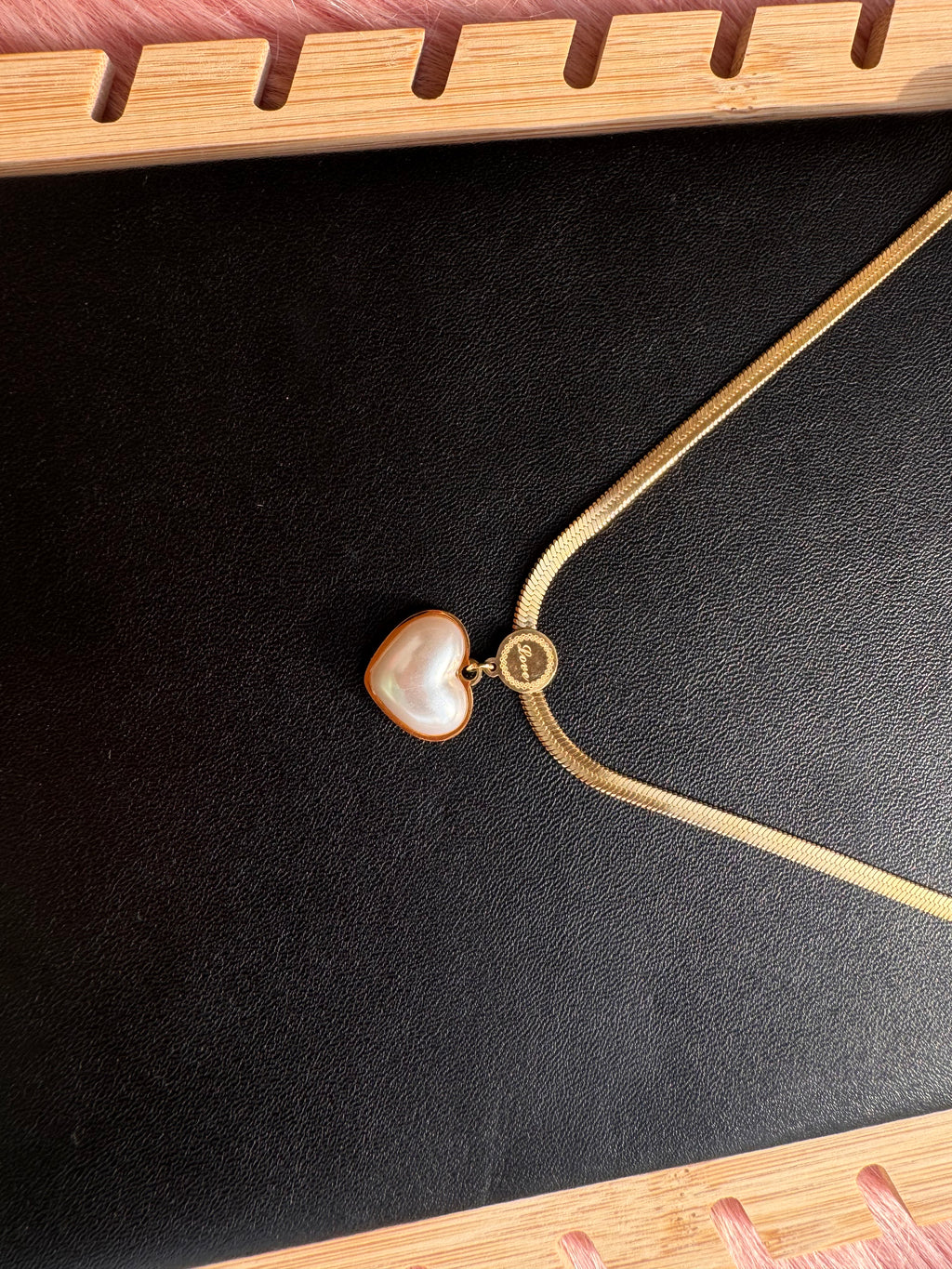 The Pearl-Lustre Vintage Heart Herringbone Necklace