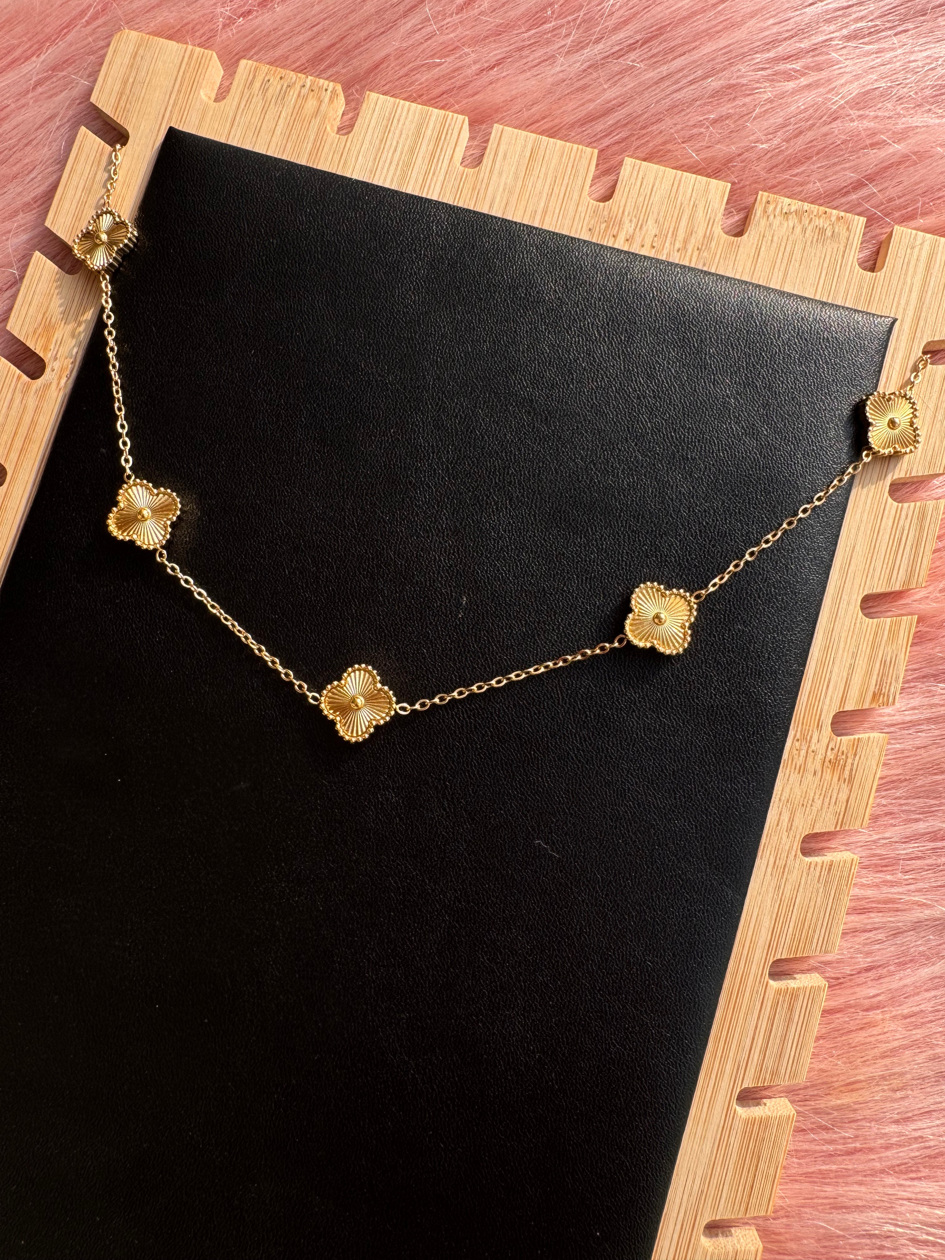 The Golden Sunburst Clover Station Necklace