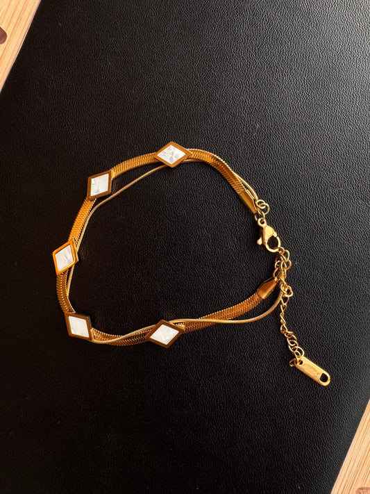 Geometric White Enamel Diamond Link Bracelet