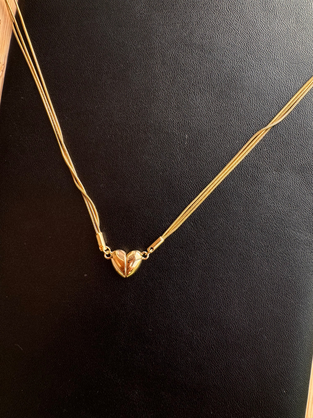 Triple Strand Metallic Heart Pendant Necklace