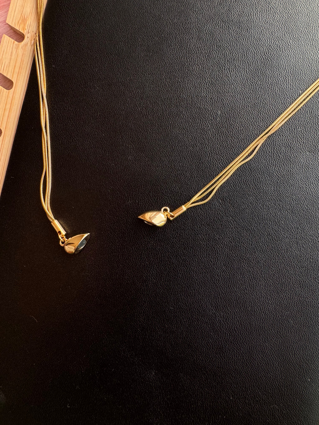 Triple Strand Metallic Heart Pendant Necklace