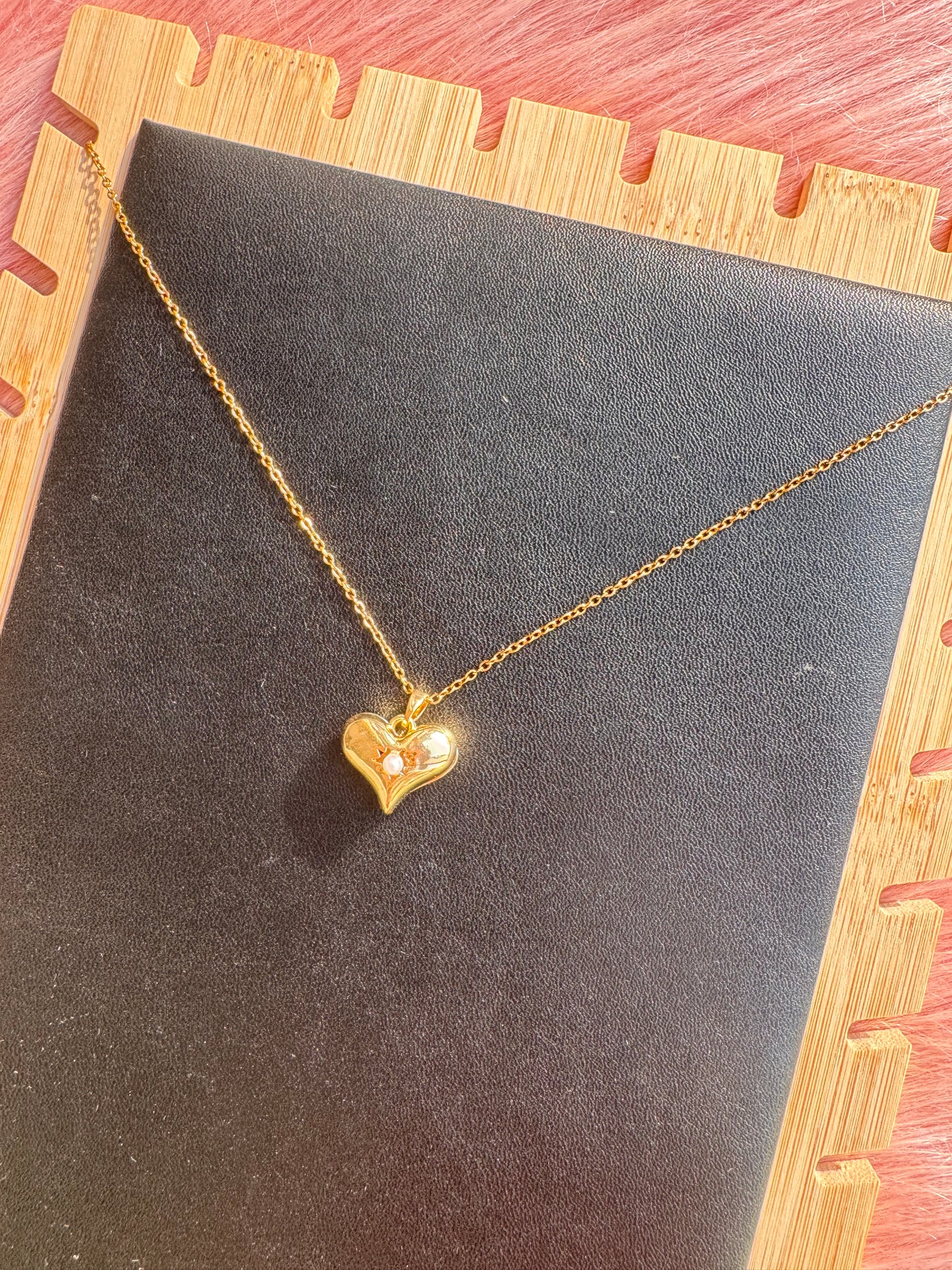 Golden Heart Charm Necklace – Crystal Center