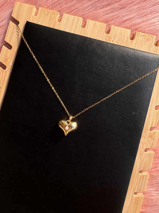 Golden Heart Charm Necklace – Crystal Center