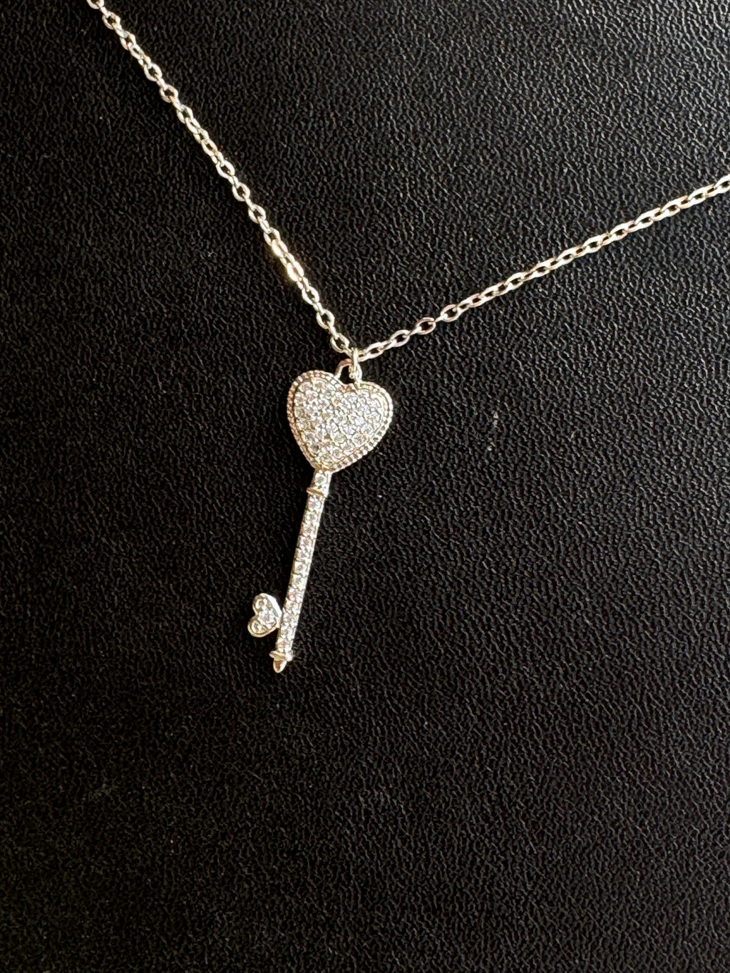 Pavé Heart Key Pendant Necklace