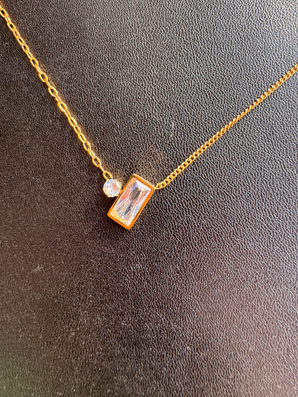 Asymmetric Baguette & Solitaire Crystal Necklace