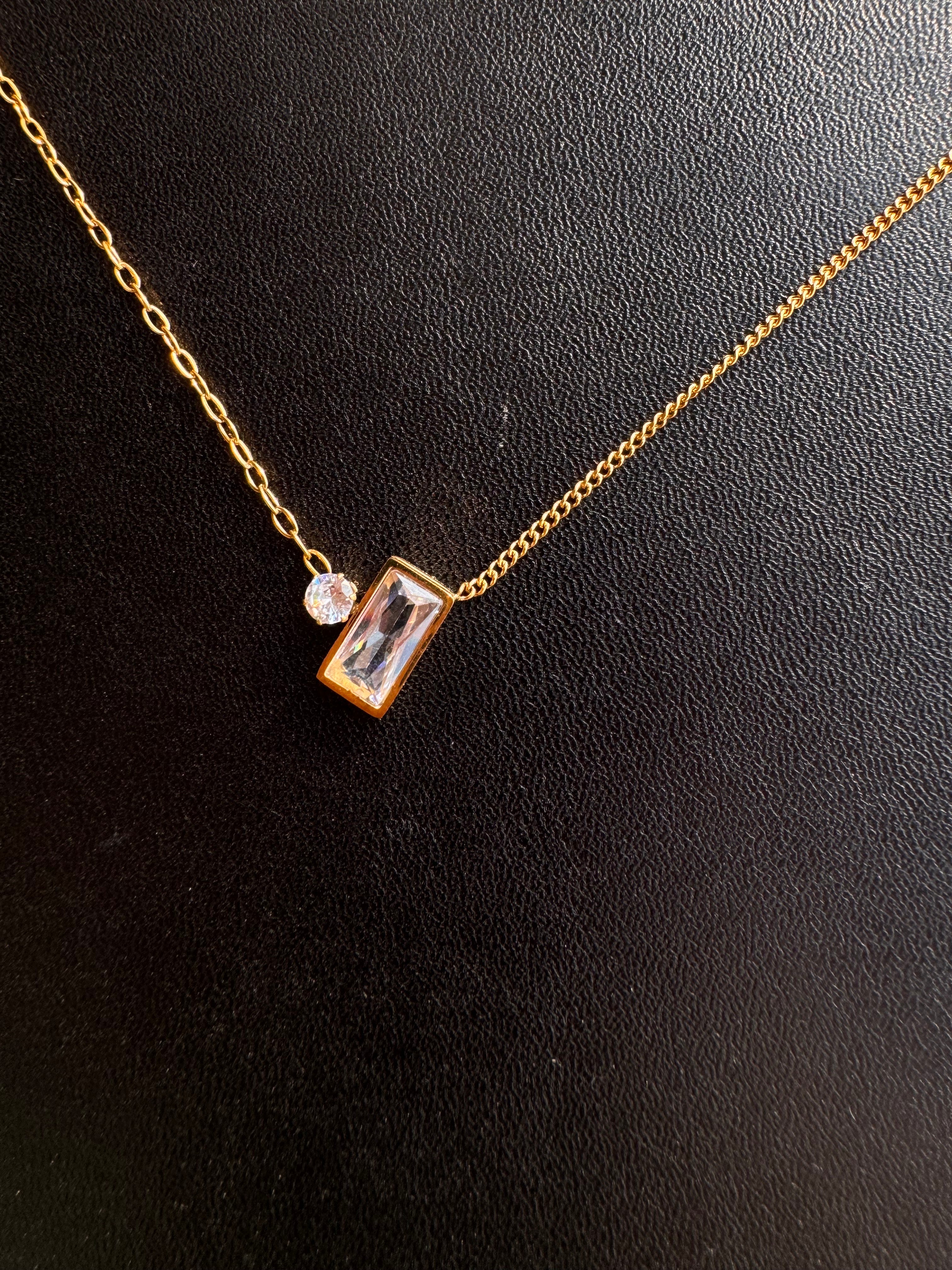 Asymmetric Baguette & Solitaire Crystal Necklace