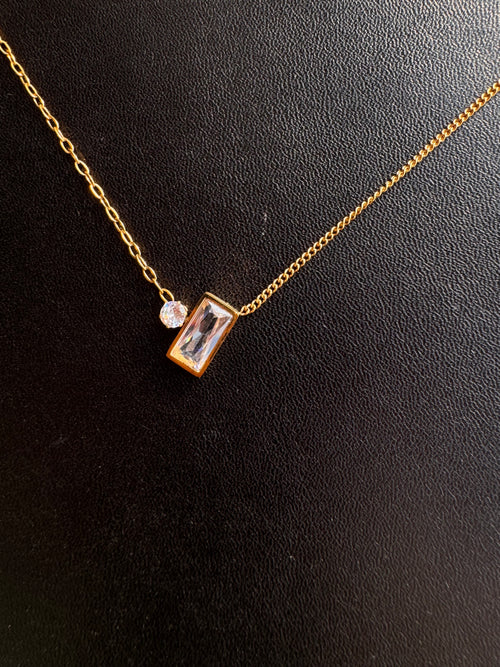 Asymmetric Baguette & Solitaire Crystal Necklace