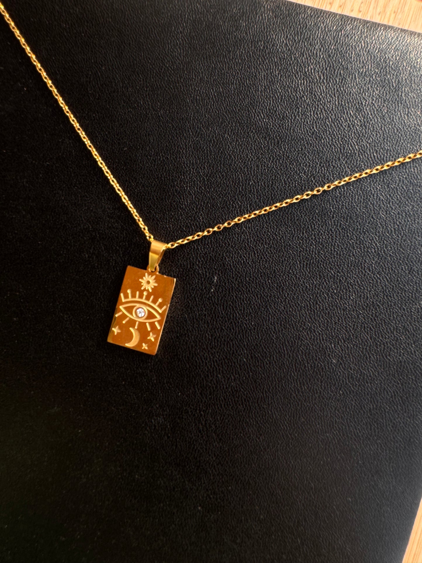 Mystic Eye Tag Pendant Necklace – Gold