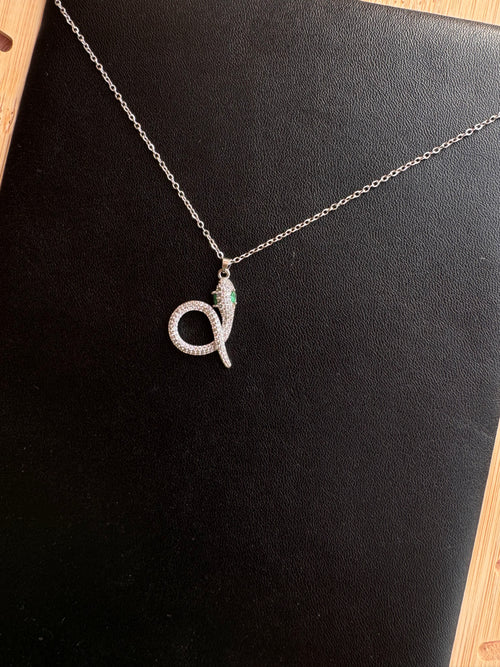 Emerald-Eyed Pavé Snake Pendant Necklace