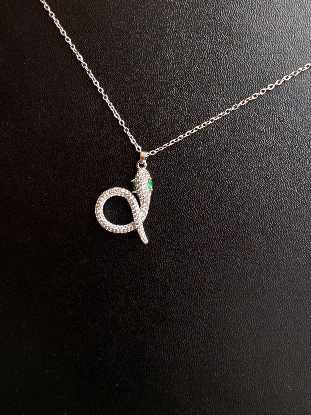 Emerald-Eyed Pavé Snake Pendant Necklace