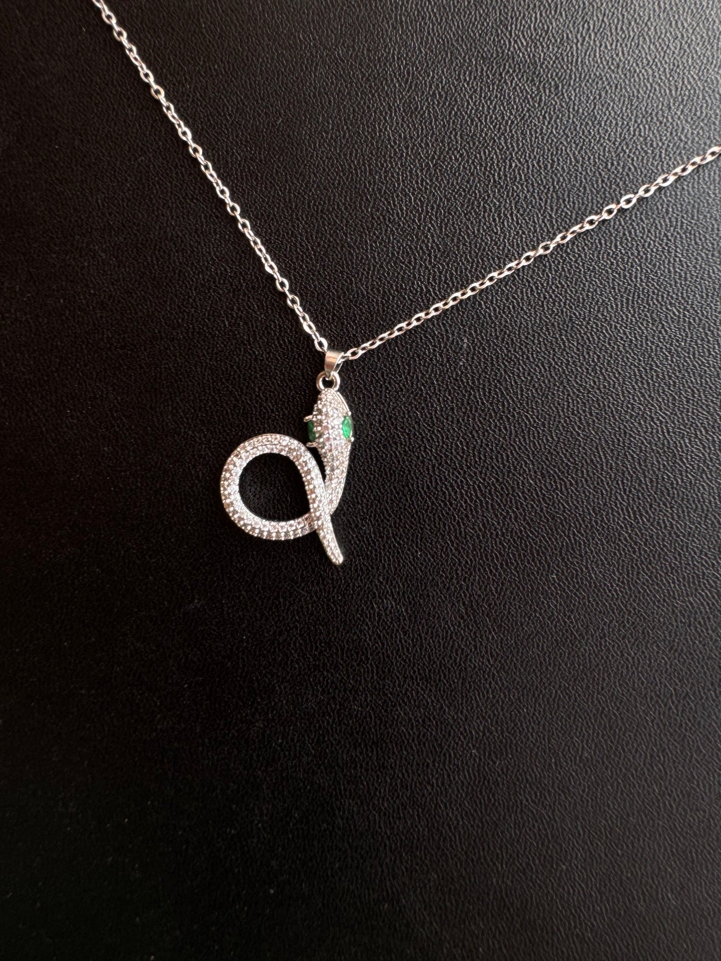 Crystal Snake Pendant Necklace – Silver