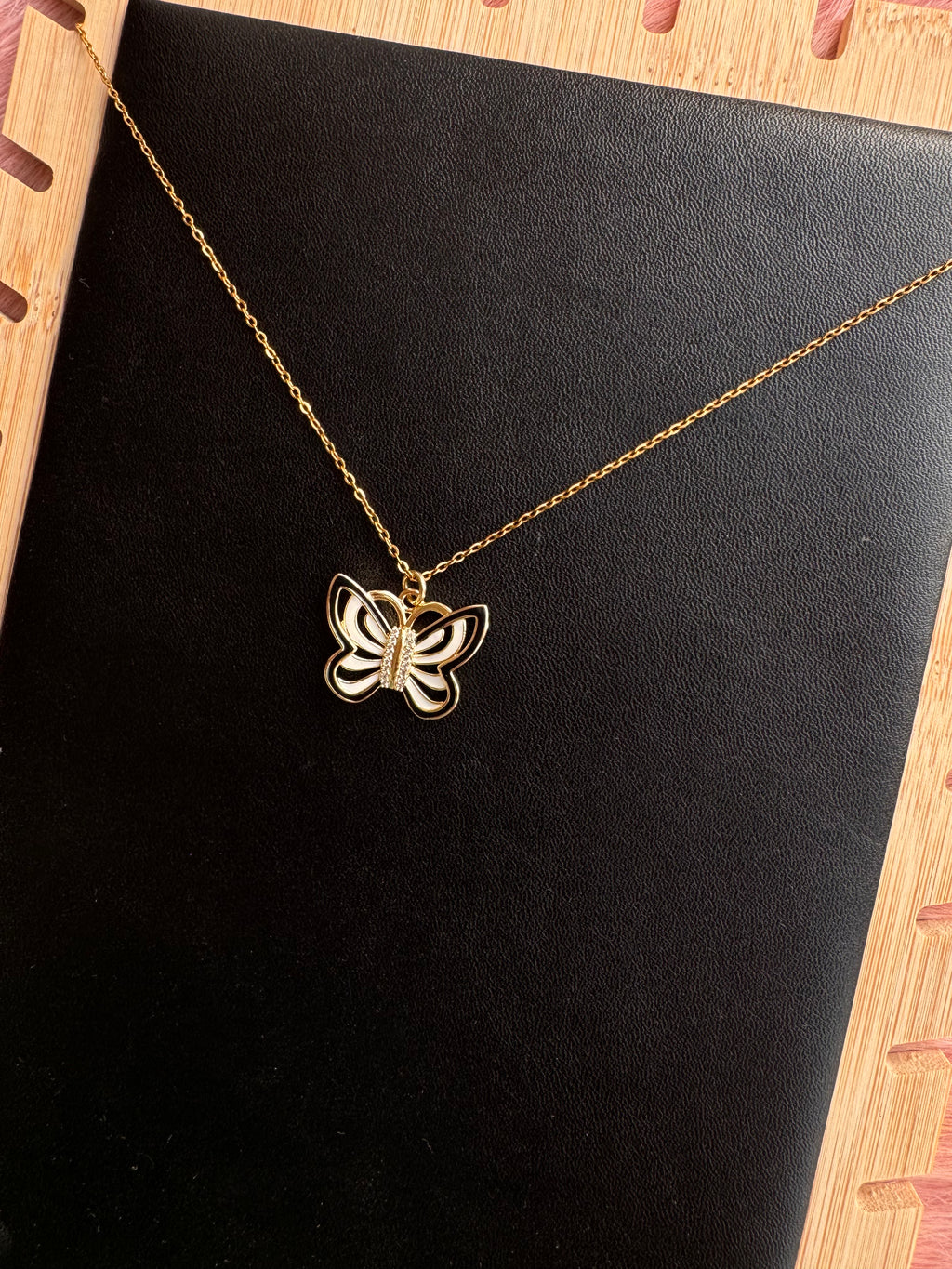 Monochrome Enamel Butterfly Pendant Necklace