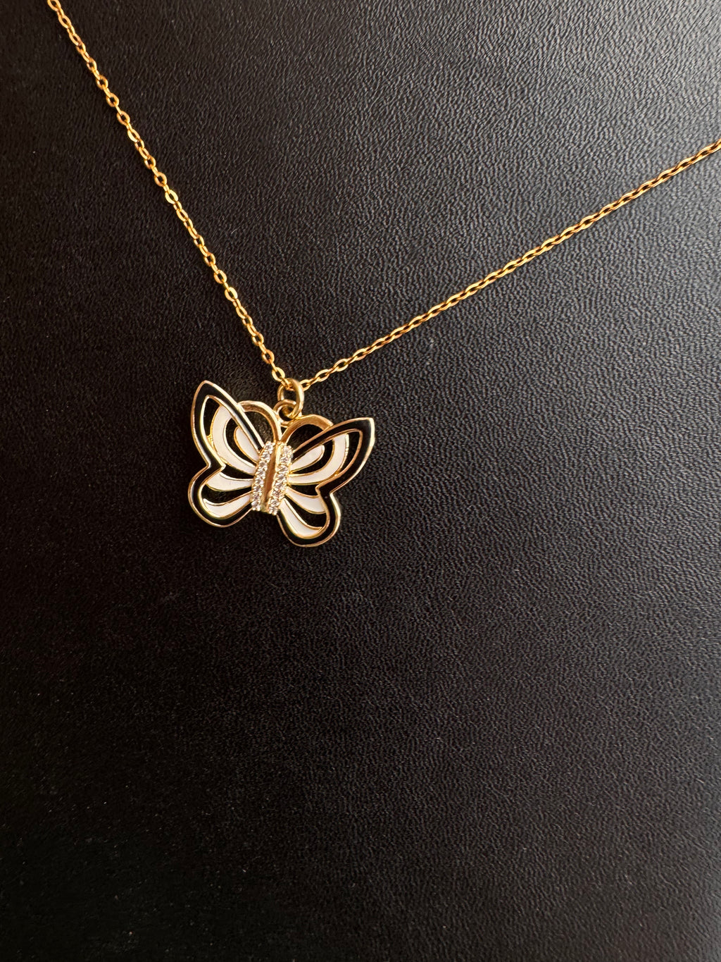 Monochrome Enamel Butterfly Pendant Necklace