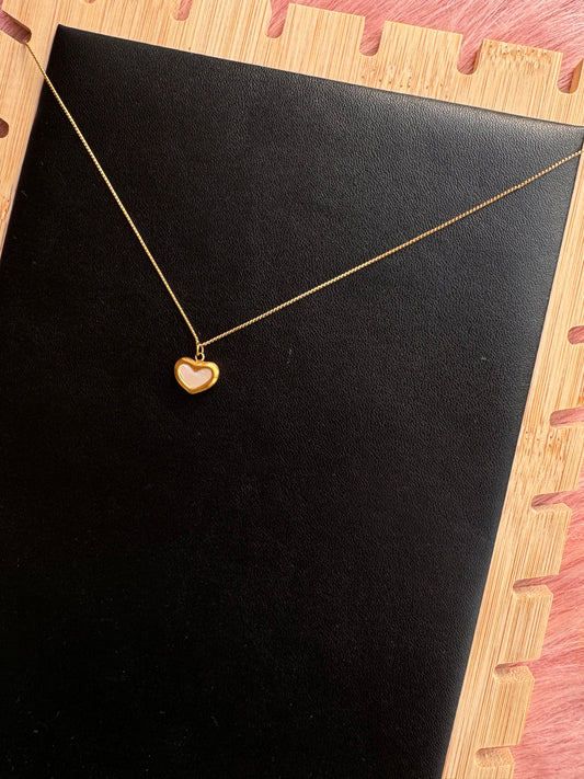 Mini Heart Enamel Pendant Necklace – White