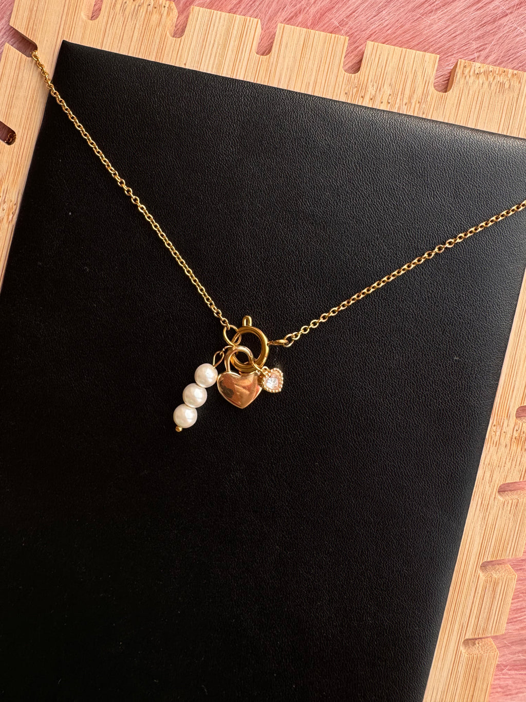Pearl & Heart Multi-Charm Front-Clasp Necklace