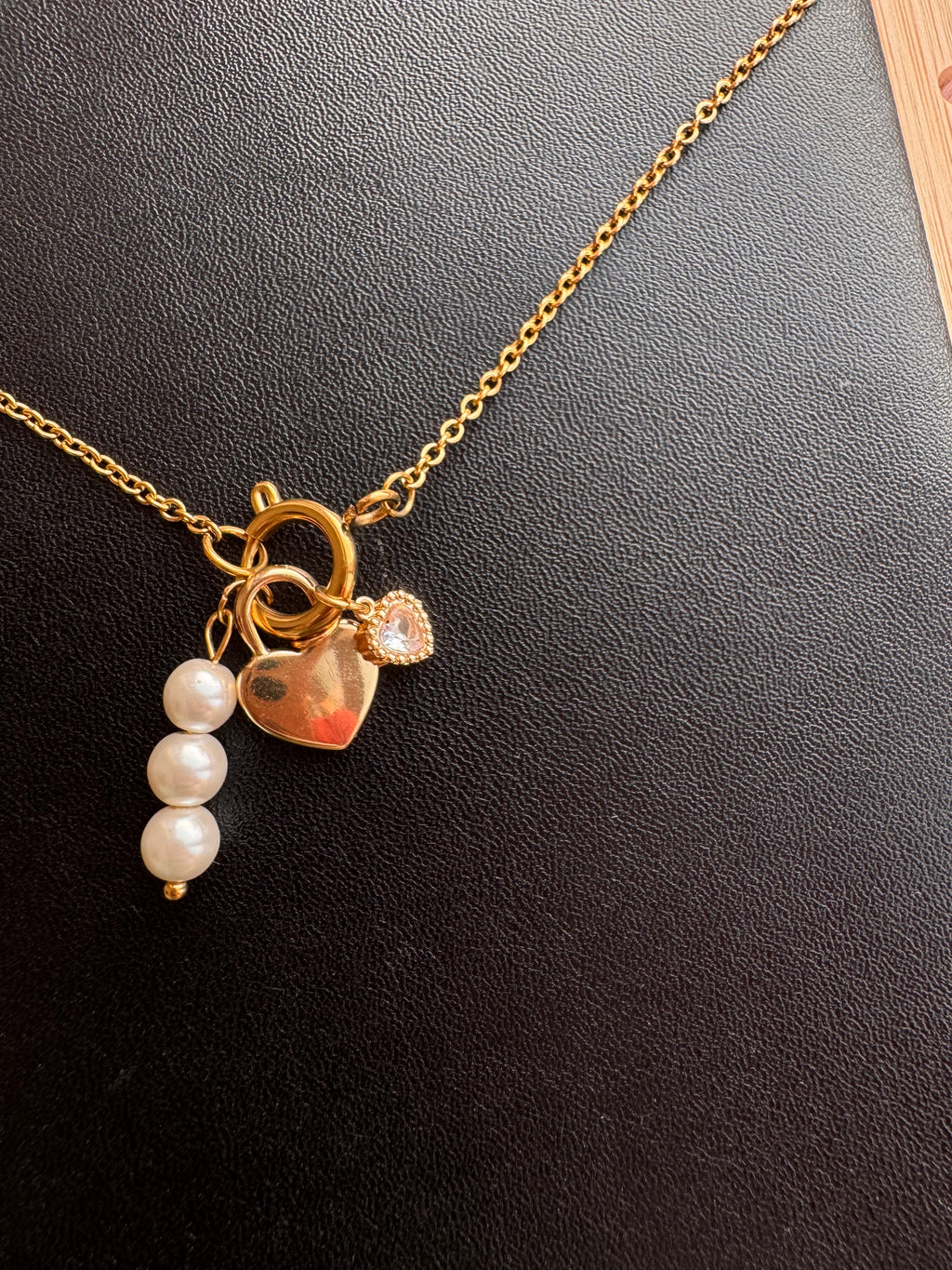 Pearl & Heart Multi-Charm Front-Clasp Necklace