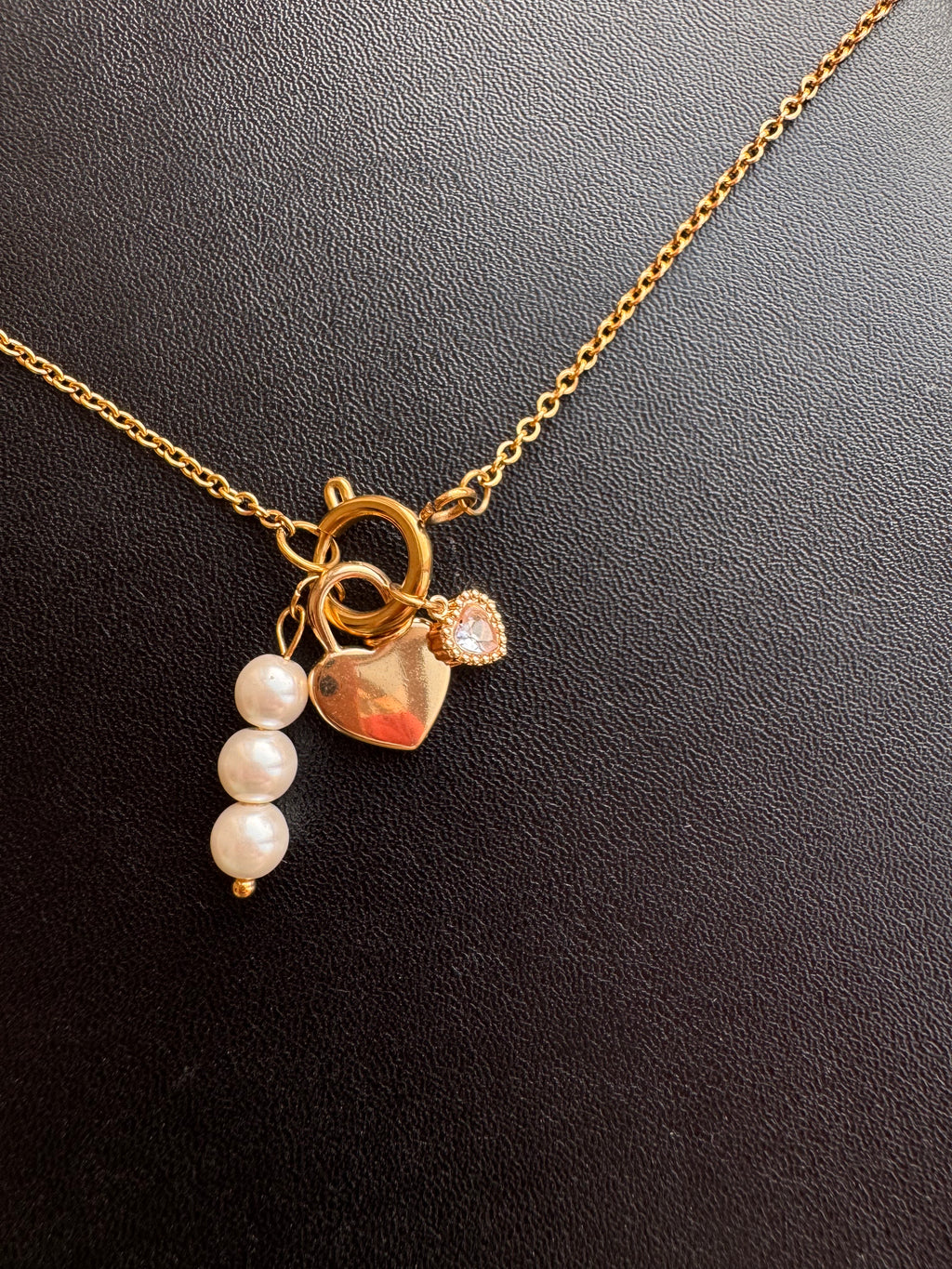 Pearl & Heart Multi-Charm Front-Clasp Necklace