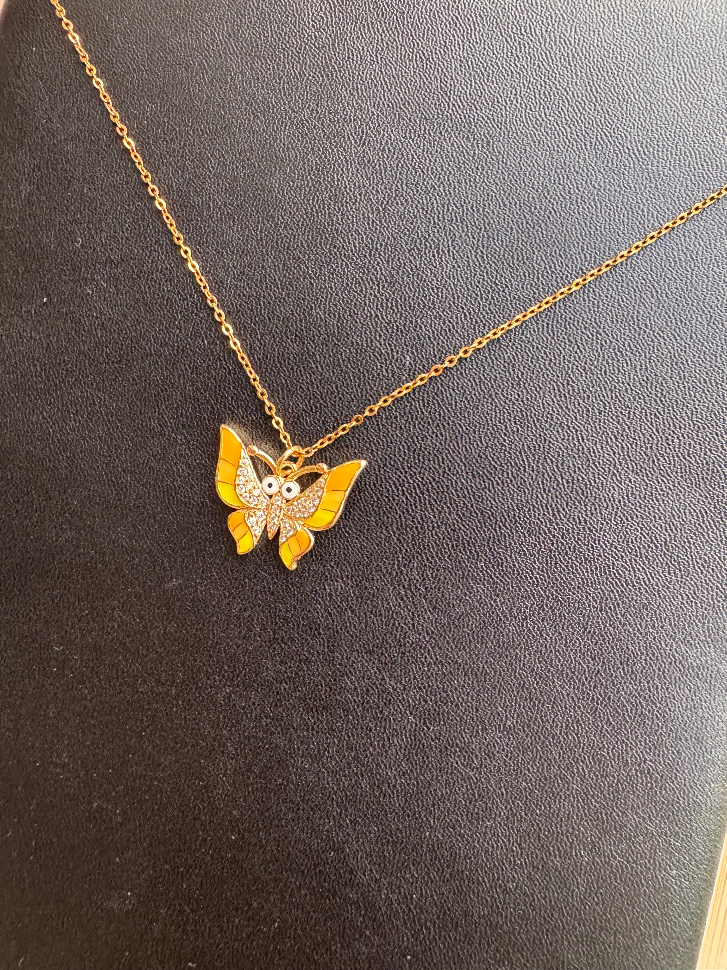 Sunset Enamel & Pavé Butterfly Pendant Necklace