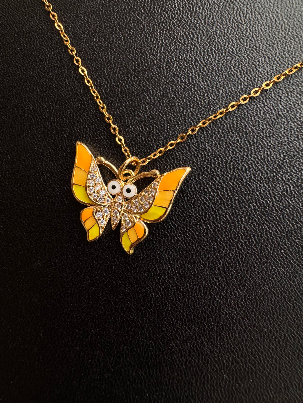 Sunset Enamel & Pavé Butterfly Pendant Necklace