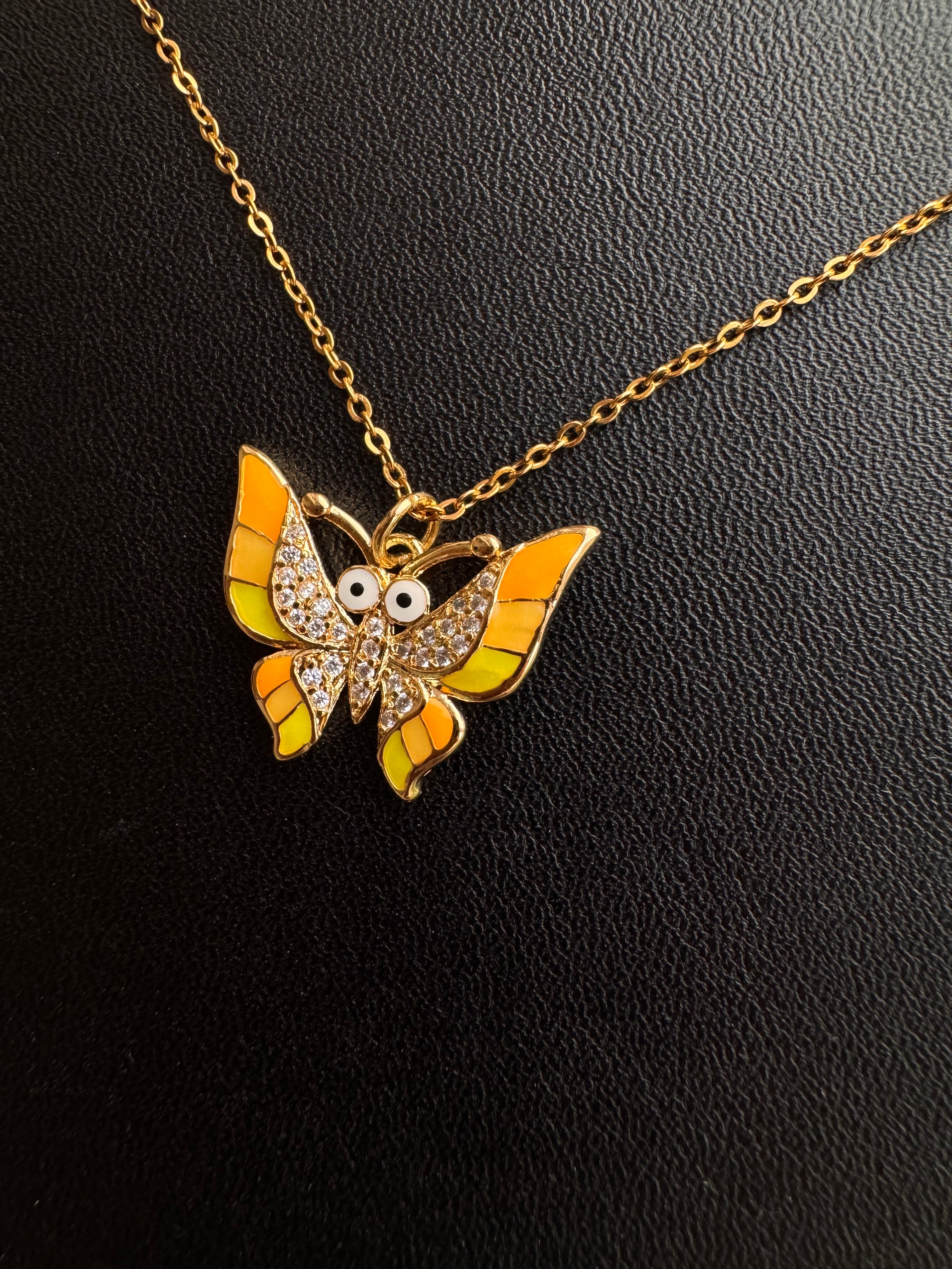 Sunset Enamel & Pavé Butterfly Pendant Necklace