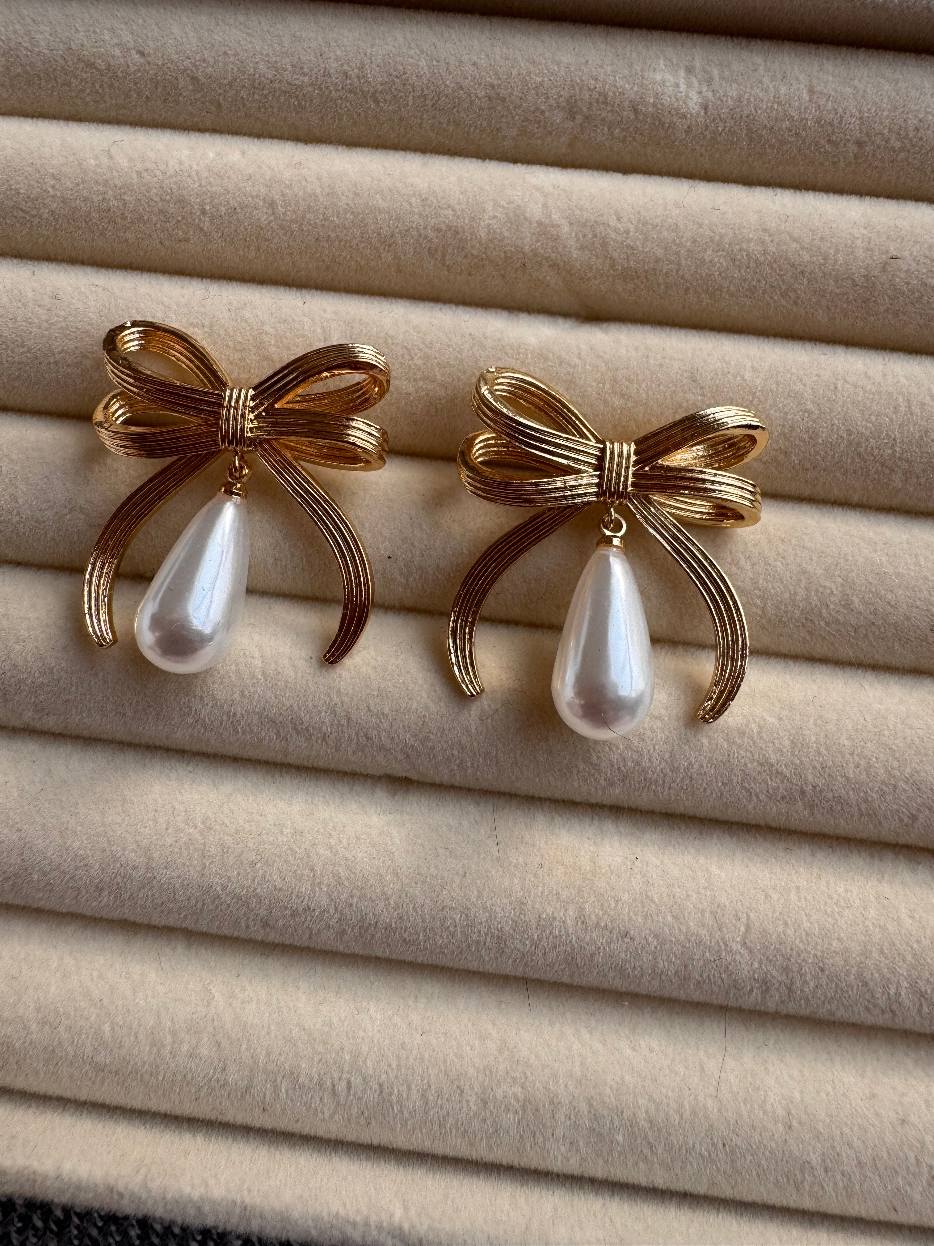 The Coquette Pearl & Ribbon Statement Earrings