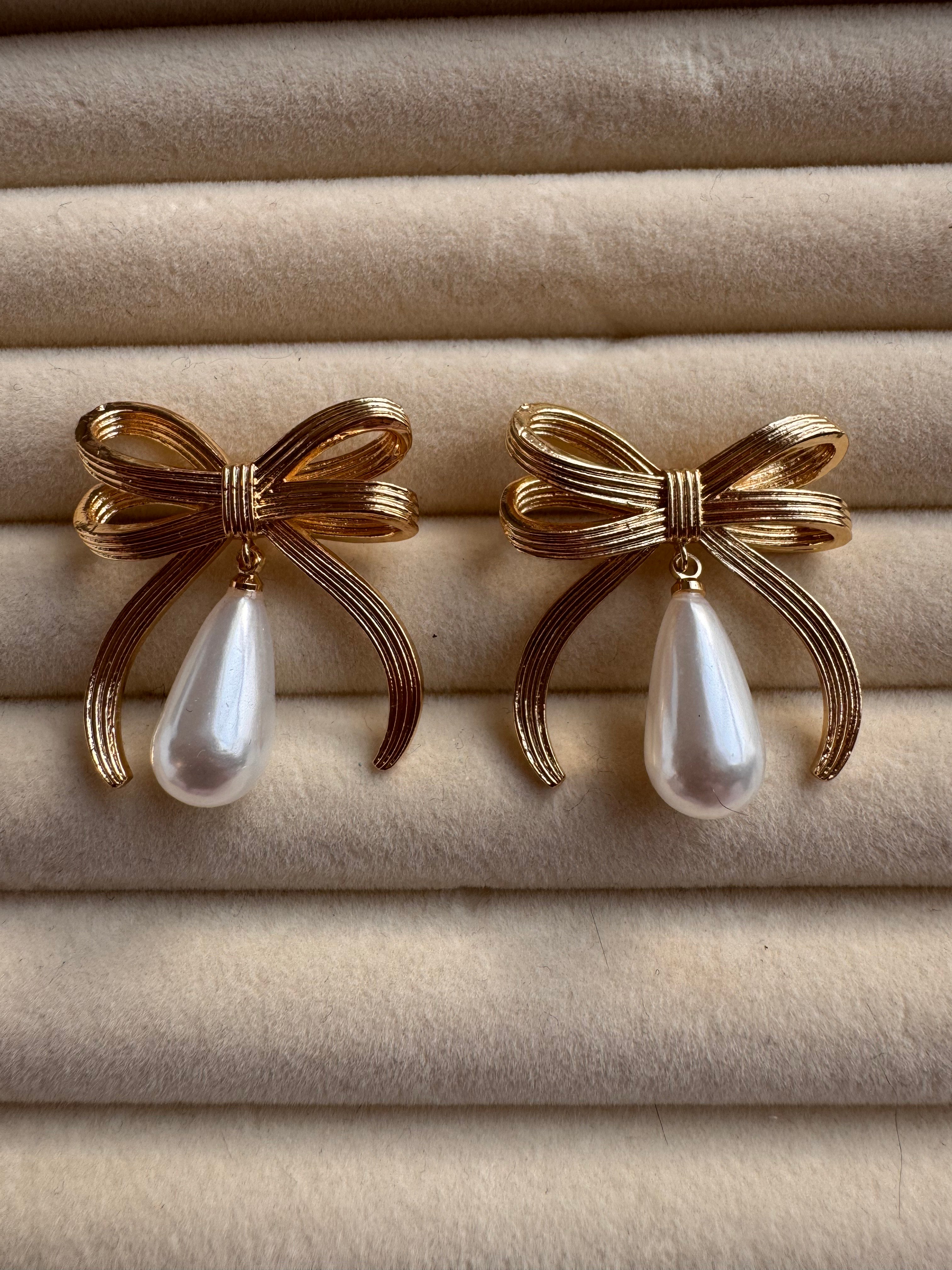 The Coquette Pearl & Ribbon Statement Earrings