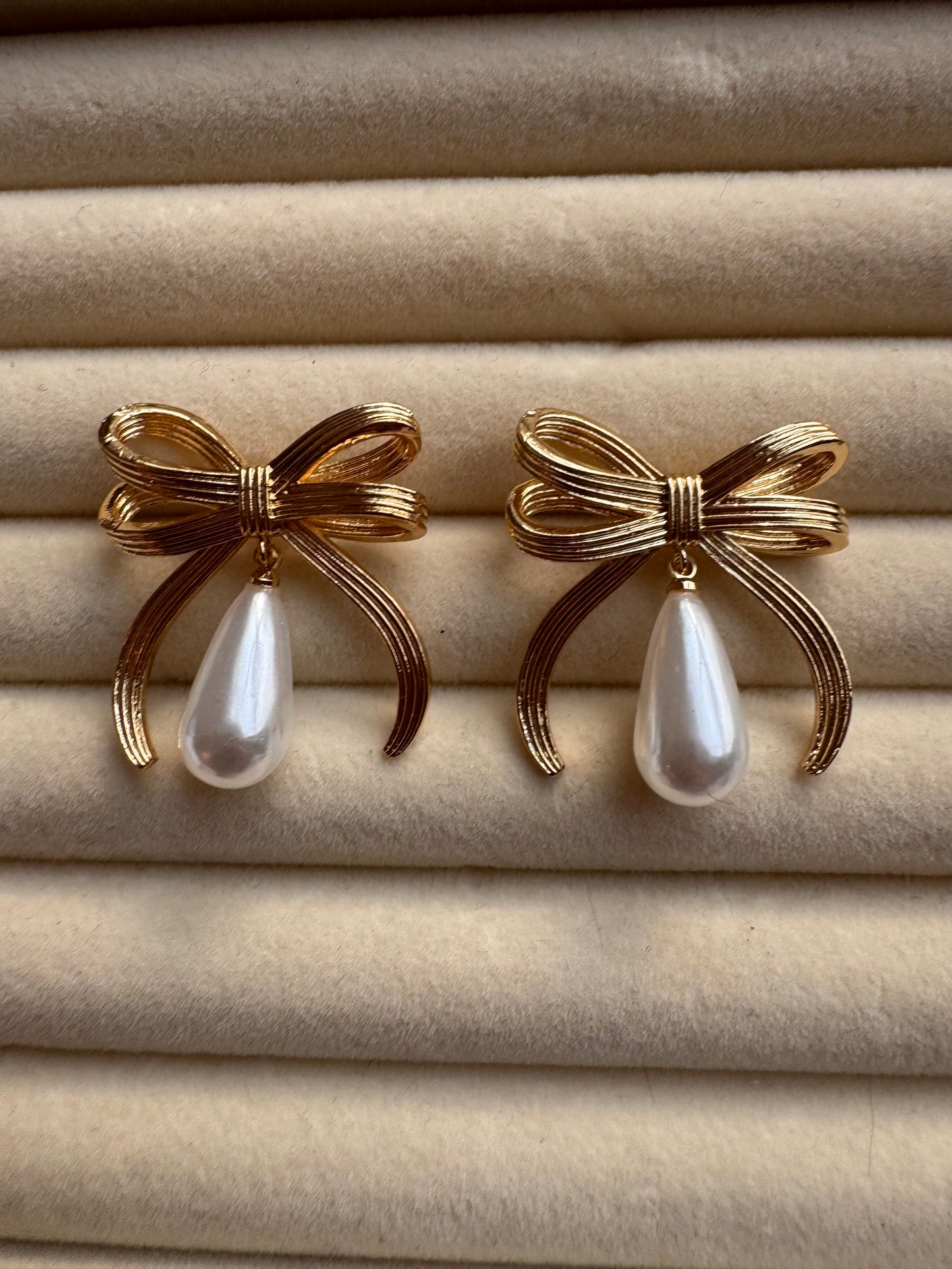 Bow & Pearl Drop Earrings