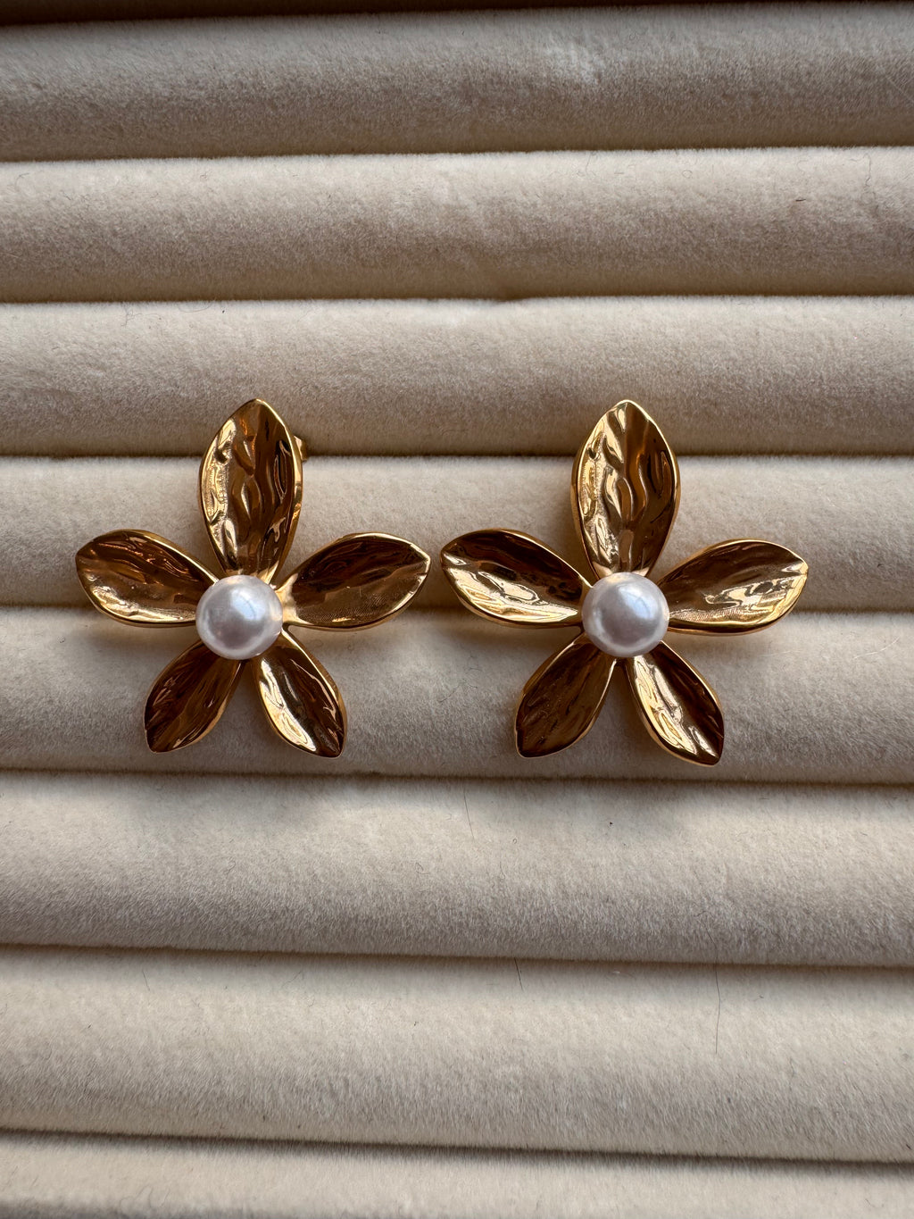 The Textured Floral Pearl Statement Studs