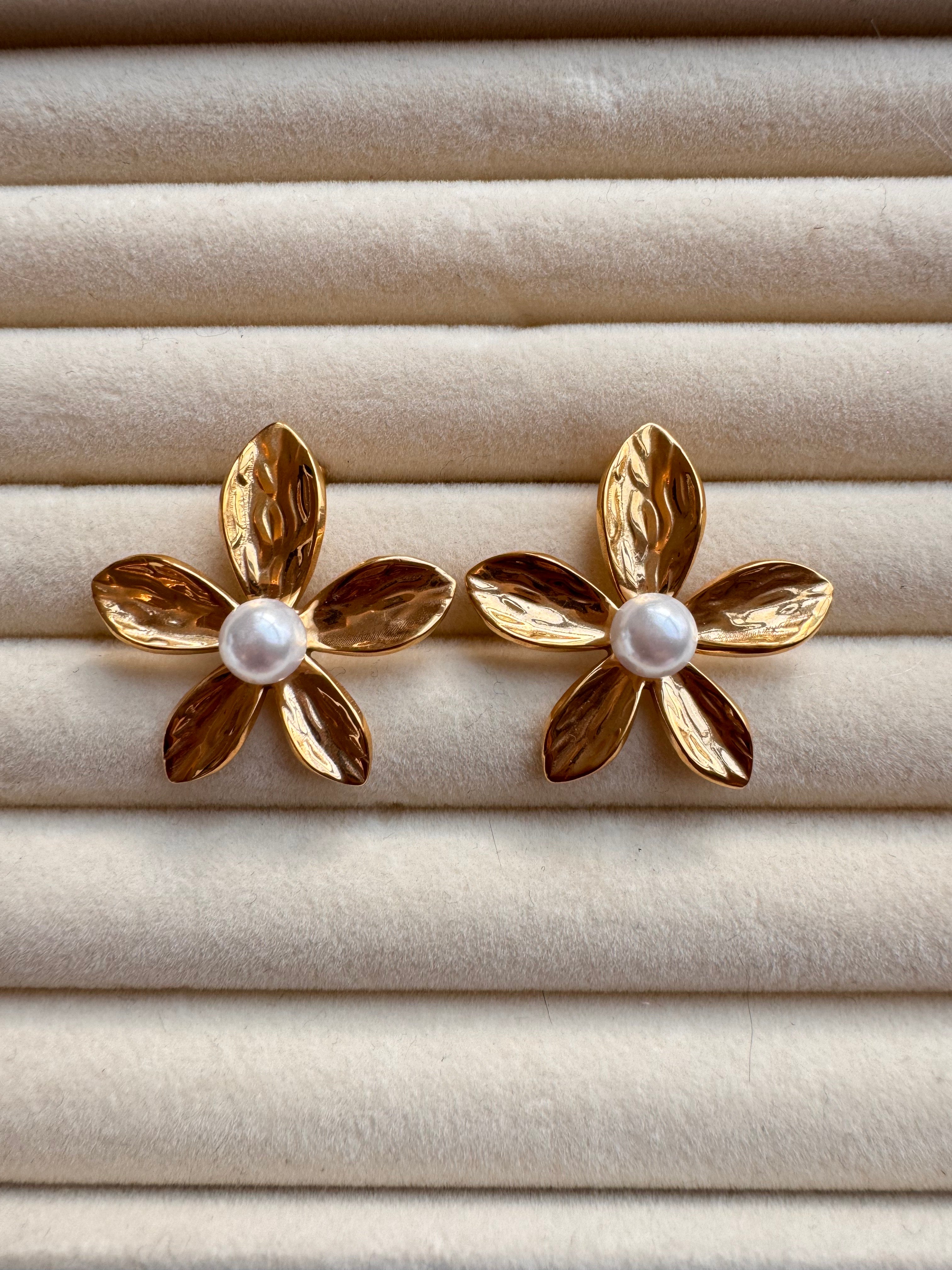 The Textured Floral Pearl Statement Studs
