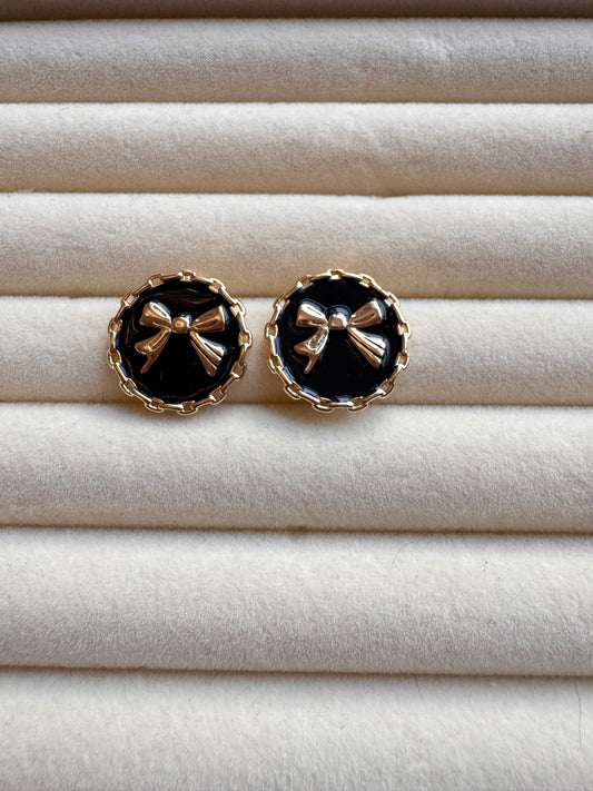 Black Enamel Bow Studs