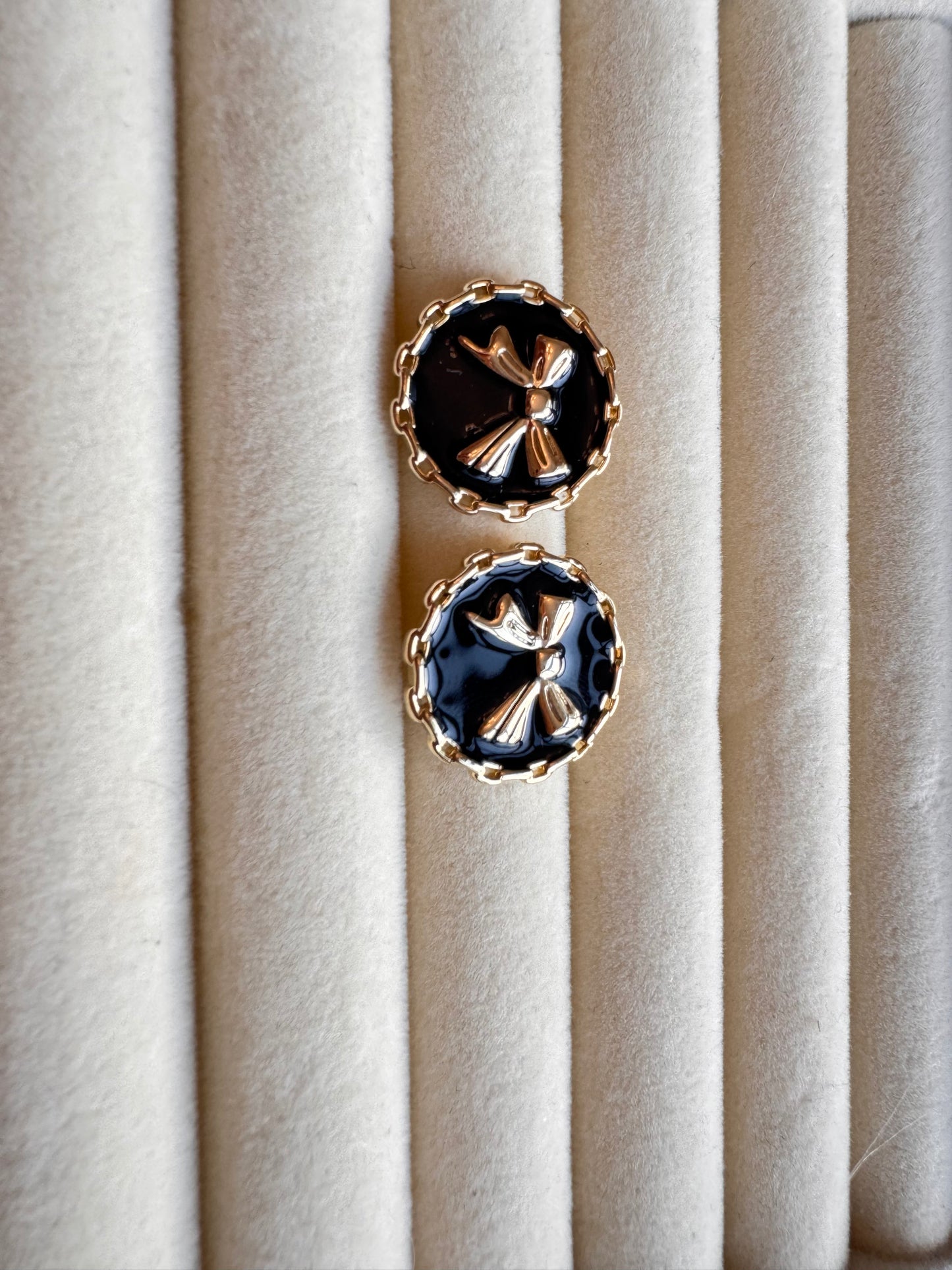 Black Enamel Bow Studs
