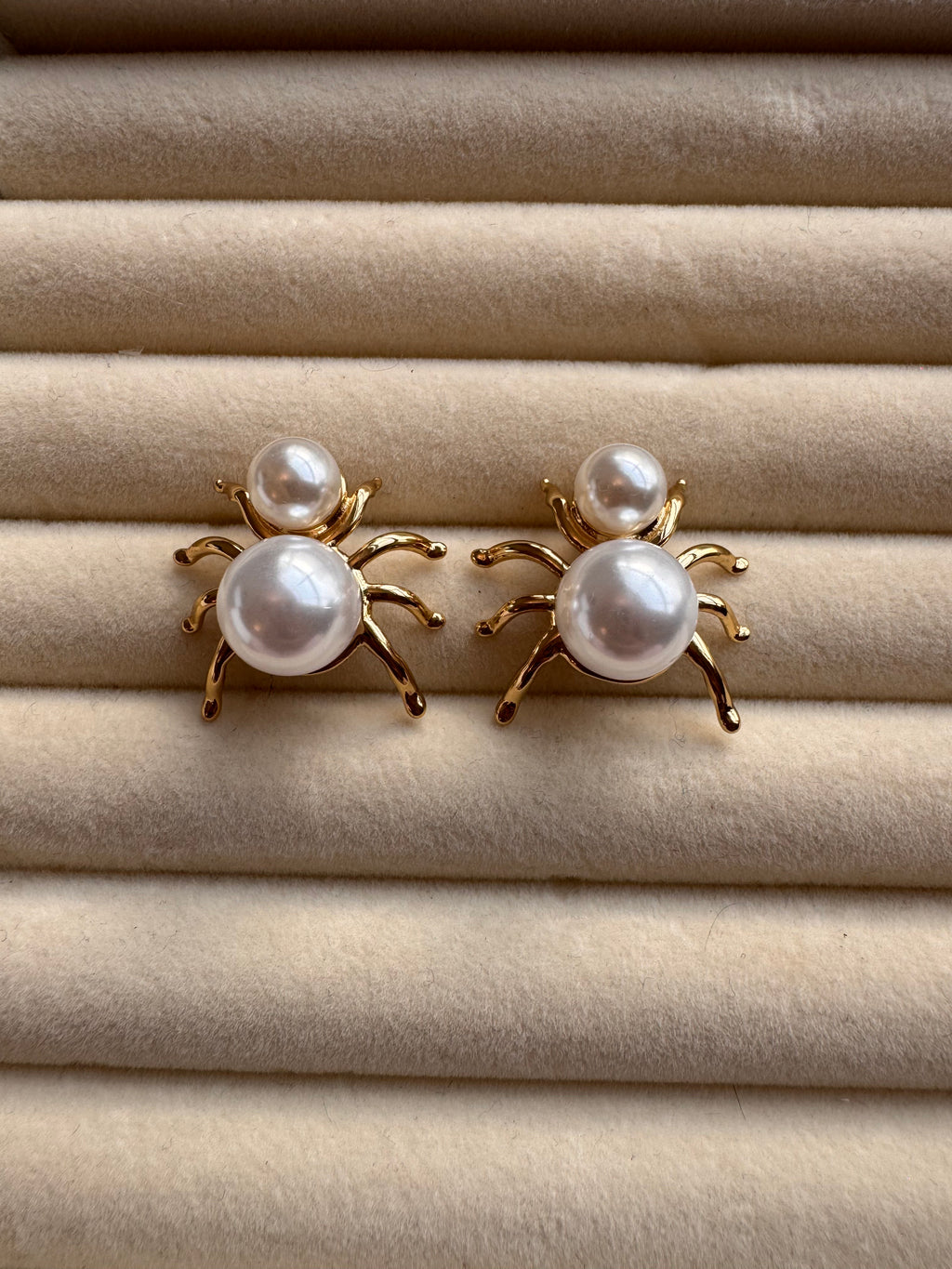 Golden Pearl Spider Studs