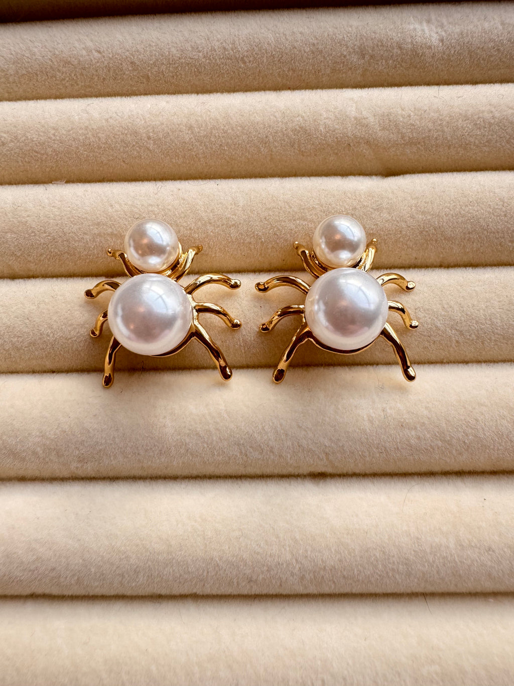 Golden Pearl Spider Studs
