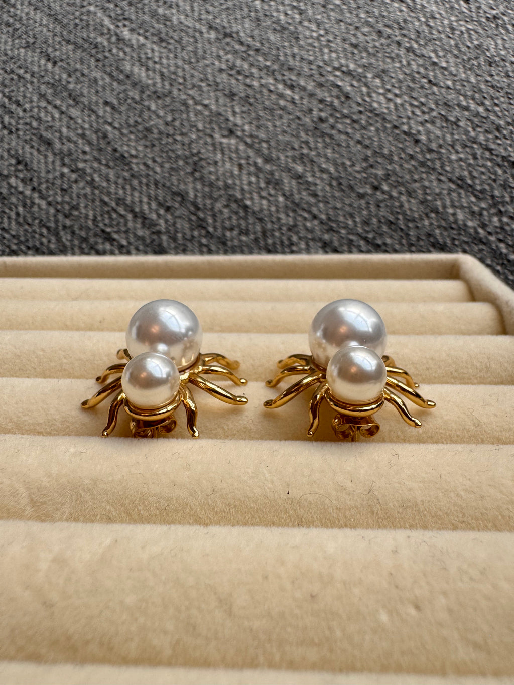 Golden Pearl Spider Studs