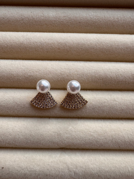 Pearl Fan Crystal Studs